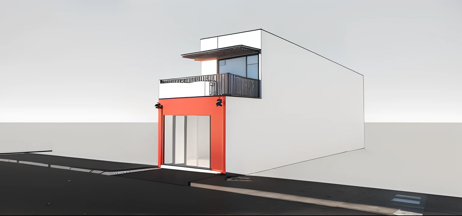 a rendering of a small building with a red door and a white wall, concept house, complete house, 3/4 view realistic, 3 d rendering, 3d rendering, sketch - up, render 3 d, architectural concept, building facing, 3 d perspective, realistic concept, rendered 3d model, vue 3d render, detailed rendering, 3d-render
