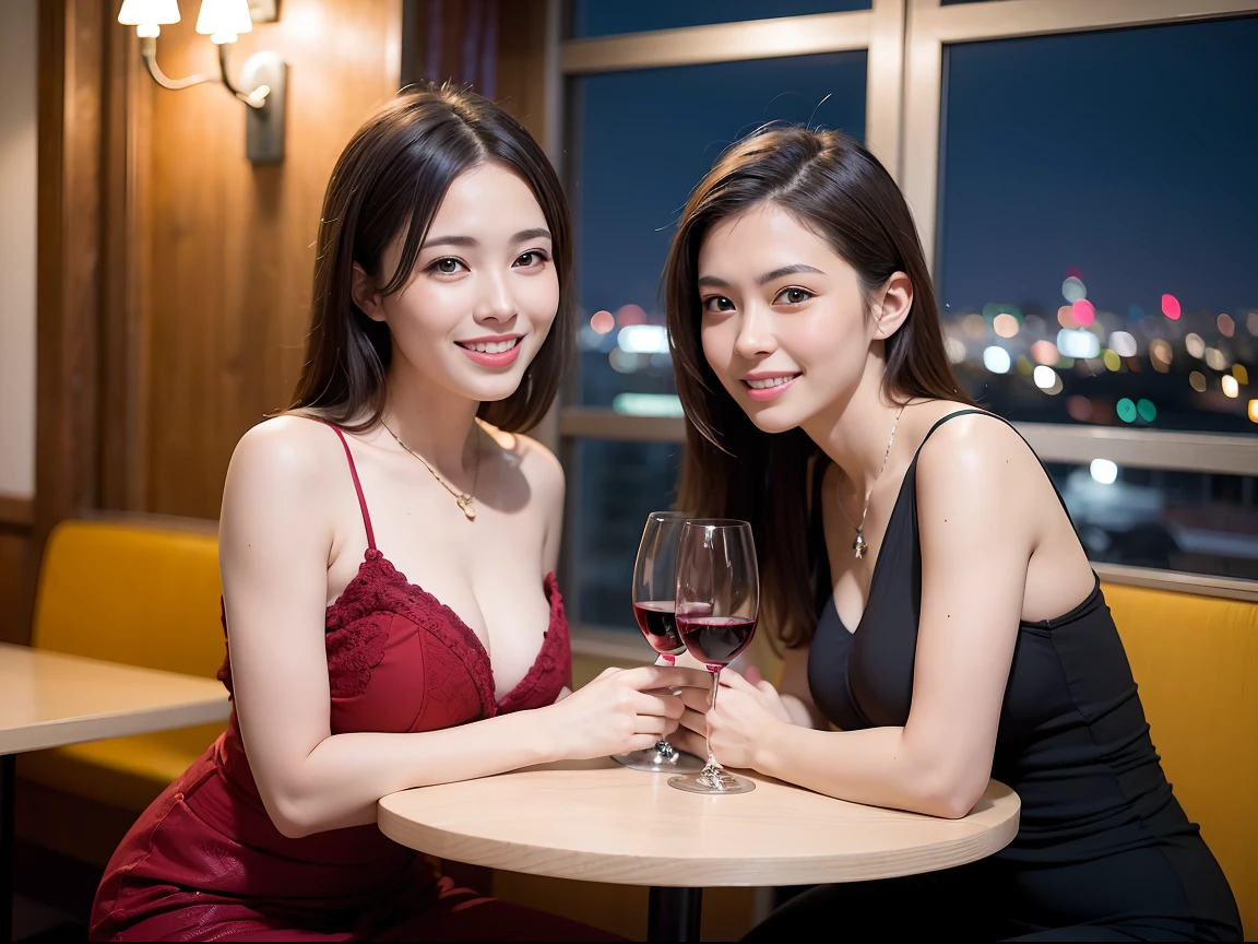 (64K, UHD, top quality, masterpiece: 1.2), (realistic, photorealistic: 1.37), super detailed, pretty woman 1 person, (slim face), (slim body), (brown hair), (short cut), cheeks slightly blushing, (44 years old), 38 years old, solo, beautiful detailed urban night view outside the window, restaurant, wine glasses sit, at night, in a prominent placeNovaFrogStyle, Actress, Model, Waist Up, White Wine, Slim, Wine Glass, Super Clean Night View, Wine Glass Put in the Middle, Happy Smile, (Smile: 1.15), Beautiful Fine Eyes, Upper Body, Bust Japan Up, Night, Short, Short, Actress, Model, Waist Up, White Wine, Slim, Wine Glass, Super Clean Night View, Wine Glass Put in the Middle, Happy Smile,
