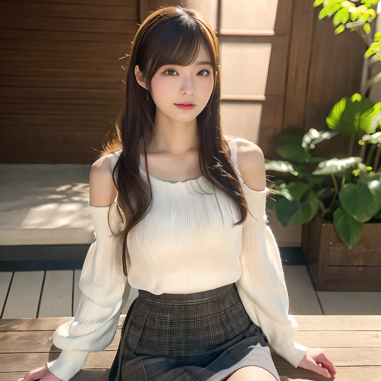 (Best Quality,4K,8K,hight resolution,masutepiece:1.2),Ultra-detailed,(Realistic,Photorealistic,Photorealsitic:1.37),cute-style,skirt by the,dian,Dribbling High Detail 8K,Studio Lighting - V 6, Real life girls, portrait of a japanese teen, Loose-chested knitted clothing with exposed shoulders