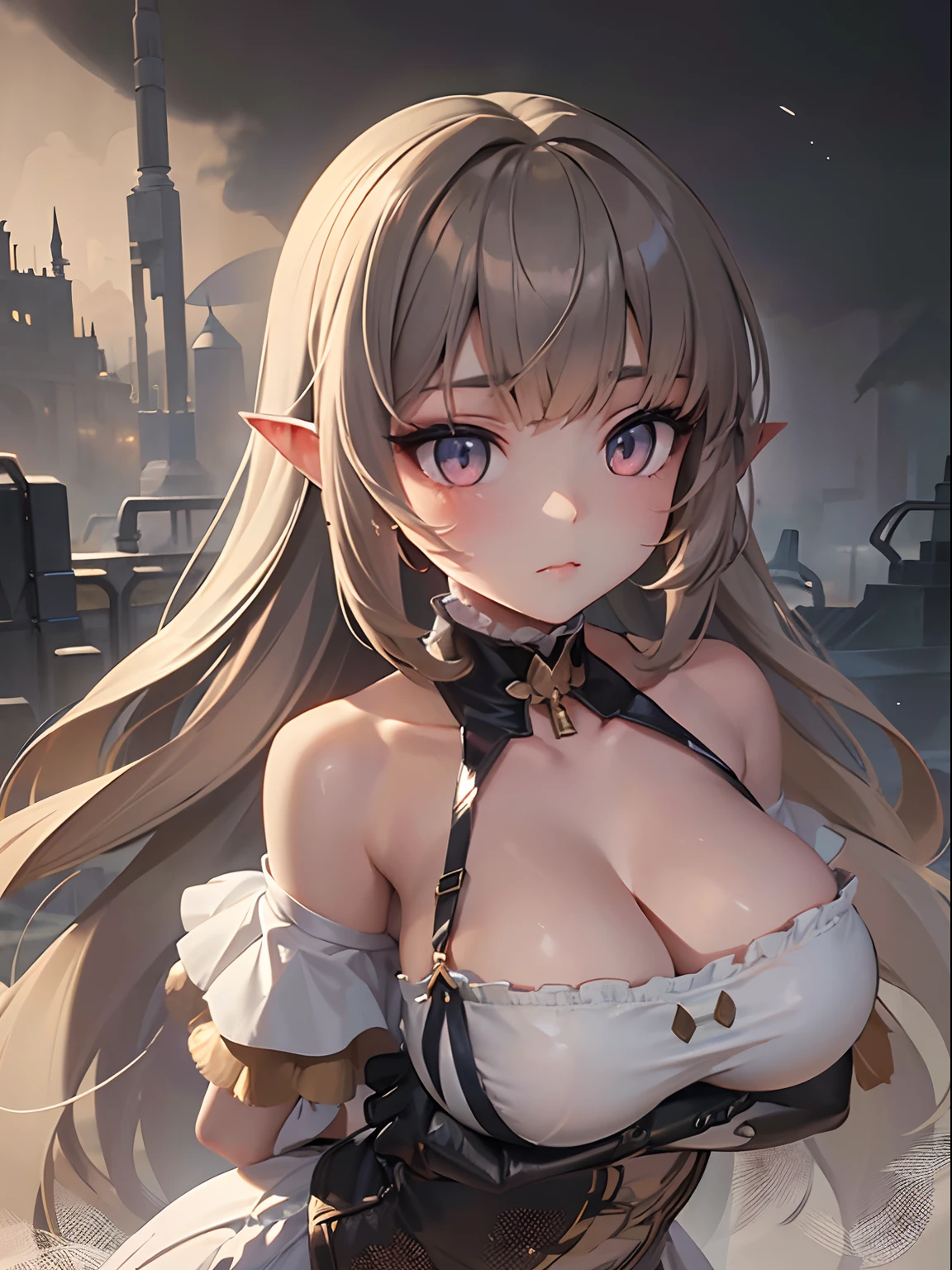 (masterpiece,best quality,ultra-detailed),1girl, large breast, glowing eyes,long hair,(((dust monster girl))),beautiful and detailed face, detailed eyes,night,dust particles in the air,((grey theme)),((((dust theme)))),