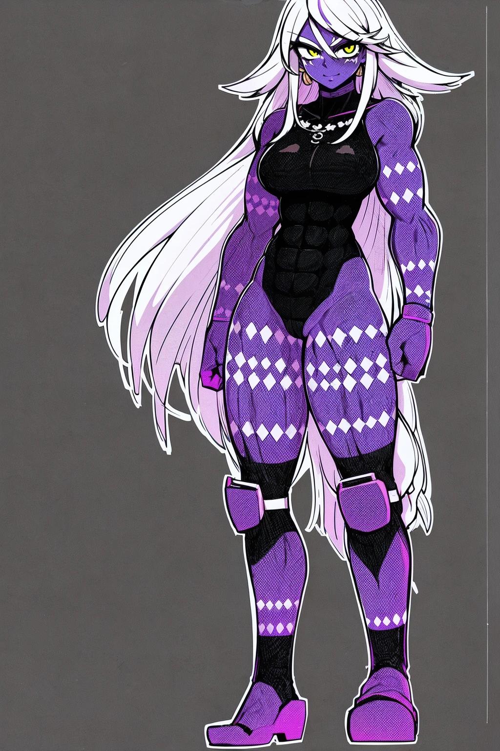 Ebony skinned female with white dreadlocks, thicc, wearing tribal warrior outfit, full body, standing, full body