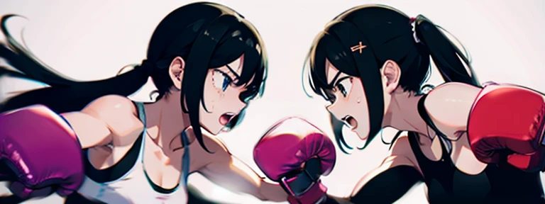 2girls,fistfighting,fighting stance,angry,face to face,masterpiece,painful,boxing panties