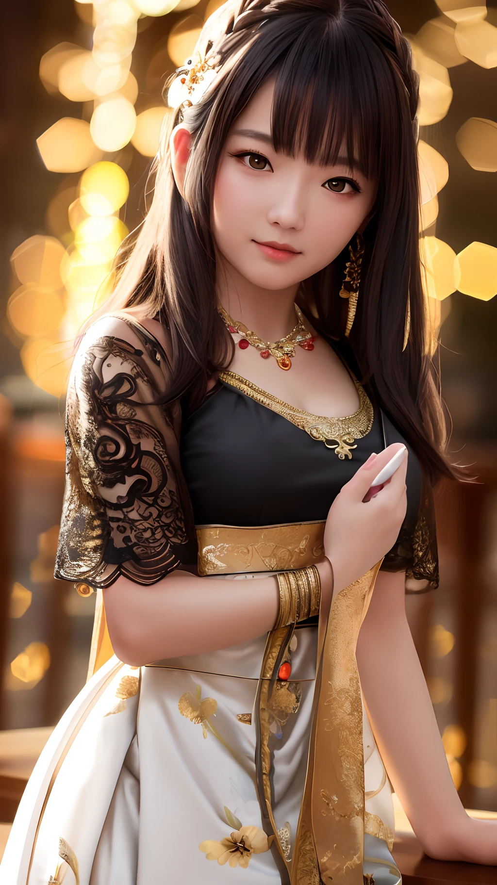 best quality, masterpiece, highres, 1girl,china dress,hair ornament,necklace, jewelry,Beautiful face,upon_body, tyndall effect,photorealistic, dark studio, rim lighting, two tone lighting,(high detailed skin:1.2), 8k uhd, dslr, soft lighting, high quality, volumetric lighting, candid, Photograph, high resolution, 4k, 8k, Bokeh