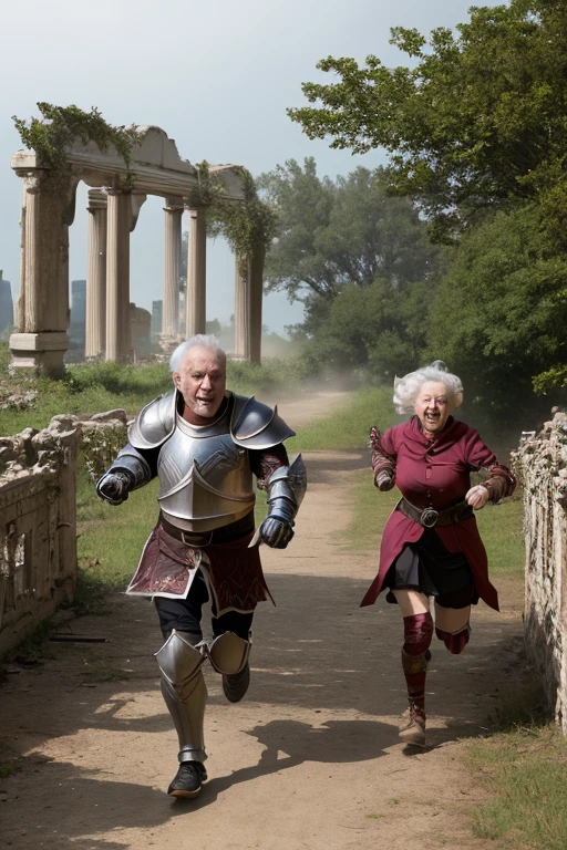 high-level image quality Run at high speed Old woman and old man Wear armor ruins