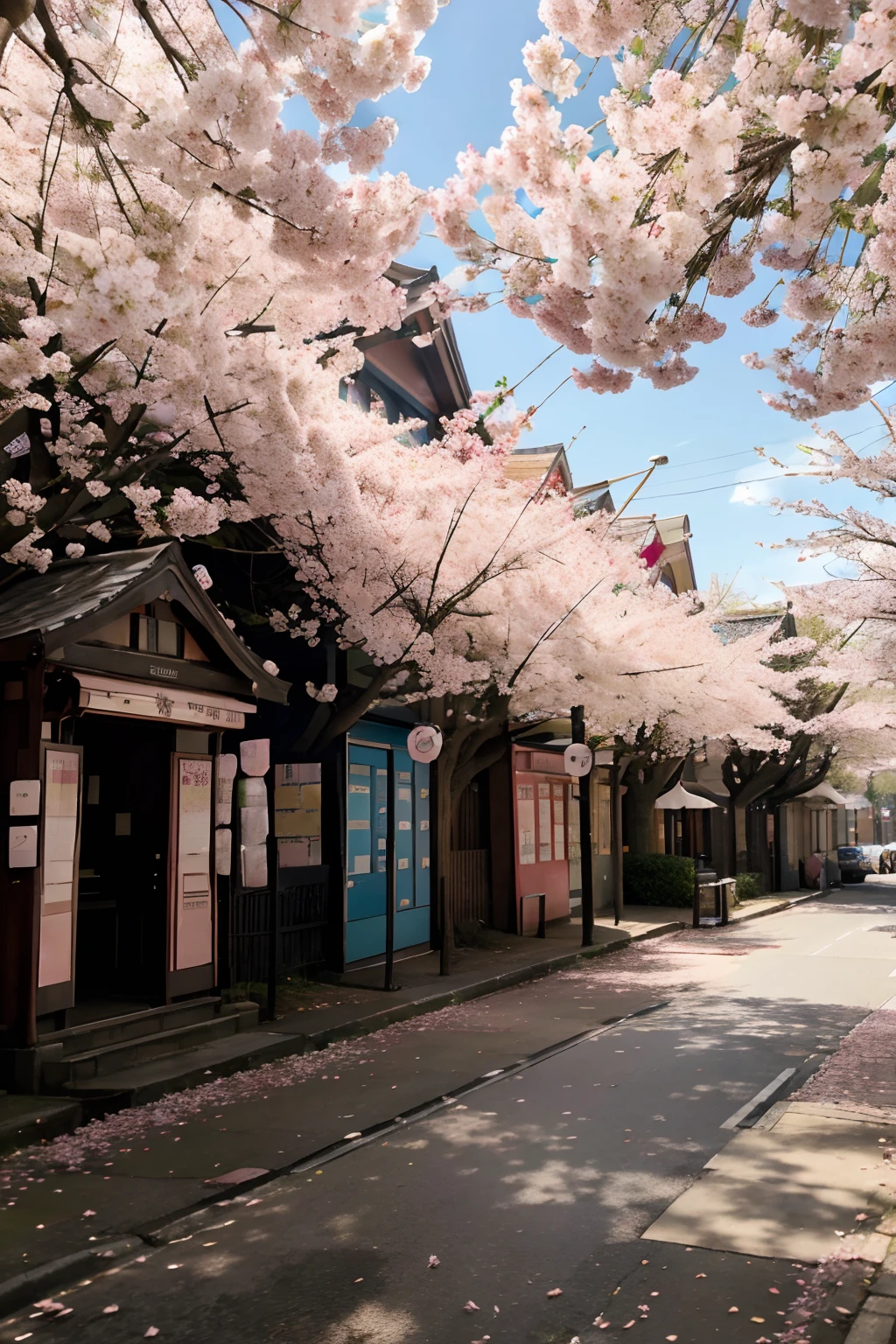 cherry blossom,street,gorgeous,beautiful detailed petals,pink and white blossoms,delicate cherry blossoms,floral-filled pathway,scenic view,blossom-lined street,serene atmosphere,tranquil setting,blooming cherry trees,people walking under the cherry trees,charming streetscape,colorful umbrellas,soft sunlight filtering through the branches,romantic ambiance,peaceful stroll,vibrant spring colors,whispering breeze,ephemeral beauty,newly blossomed flowers,lovely cherry blossom scent,urban landscape with cherry trees,bustling city life amidst nature,canopy of cherry blossoms,streets bustling with tourists,splashes of pink petals,joyful laughter,festive atmosphere,seasonal celebration,magical cherry blossom festival,traditional Japanese lanterns,temporary sakura art installations,lively street food vendors,artistic cherry blossom-themed decorations,evocative sense of nostalgia,classic charm,symbol of renewal and hope,immersive experience of nature in the heart of the city,(best quality,4k,8k,highres,masterpiece:1.2),ultra-detailed,realistic:1.37,HDR,UHD,studio lighting,full bloom, vivid colors,soft pastel tones,dreamy lighting, captivating ambience
