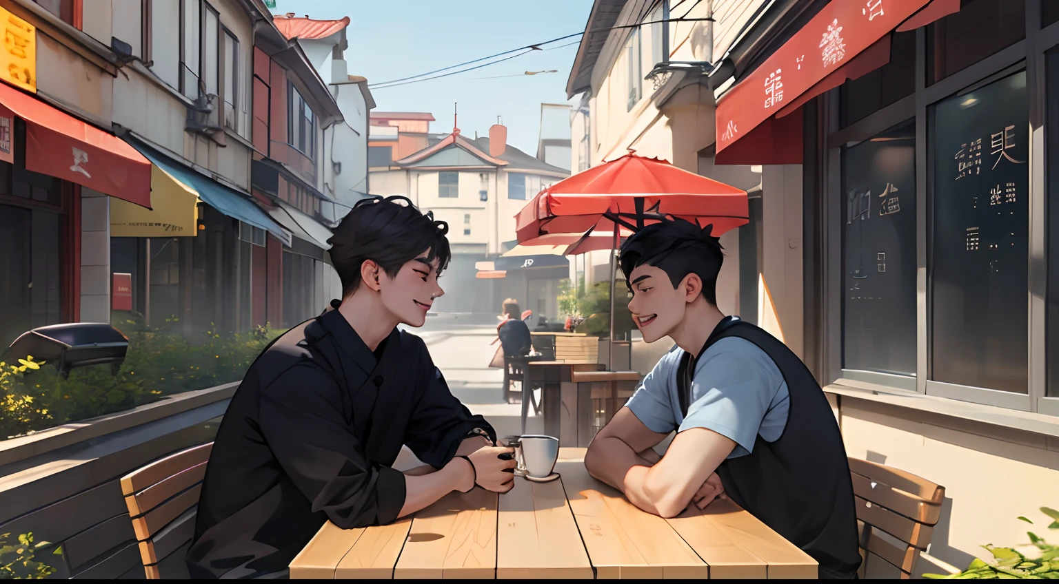 Sunny afternoon,Xiao Li and his friend Xiao Ming sat in a café and chatted,A boy replied with a smile,A boy frowned in confusion,Look at the credit card in your hand。