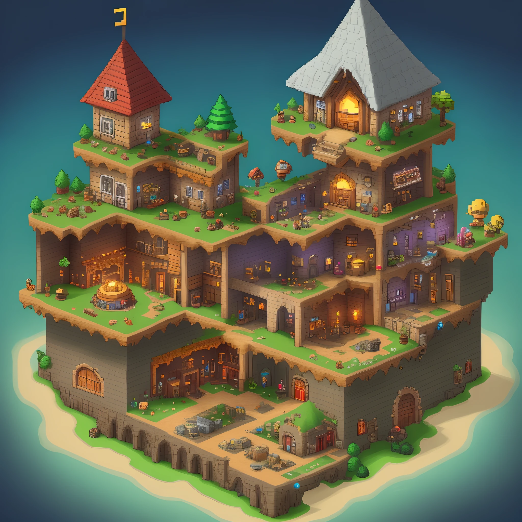 Make a Terraria-style dwarven city dark fantasy 2d