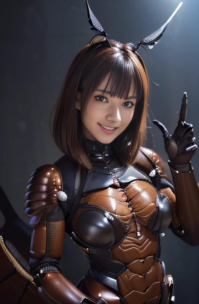 (high resolution,masterpiece,best quality,extremely detailed CG, anime, official art:1.4), realistic, photo, amazing fine details, all intricate, gloss and shiny,awesome many layers, 8k wall paper, 3d, sketch, kawaii, illustration,( solo:1.4), perfect female proportion,villainess, (fusion of dark brown cockroach and lady:1.4), (brown cockroach form lady:1.2), (brown cockroach lady:1.2), (fusion:1.2), (solo:1.4), (evil smile:1.2), muscular, abs, (cockroach brown exoskeleton bio insect suit:1.4), (cockroach brown exoskeleton bio insect armor:1.2), (brown transparency cockroach wing:1.4), (brown cockroach antennae:1.3),