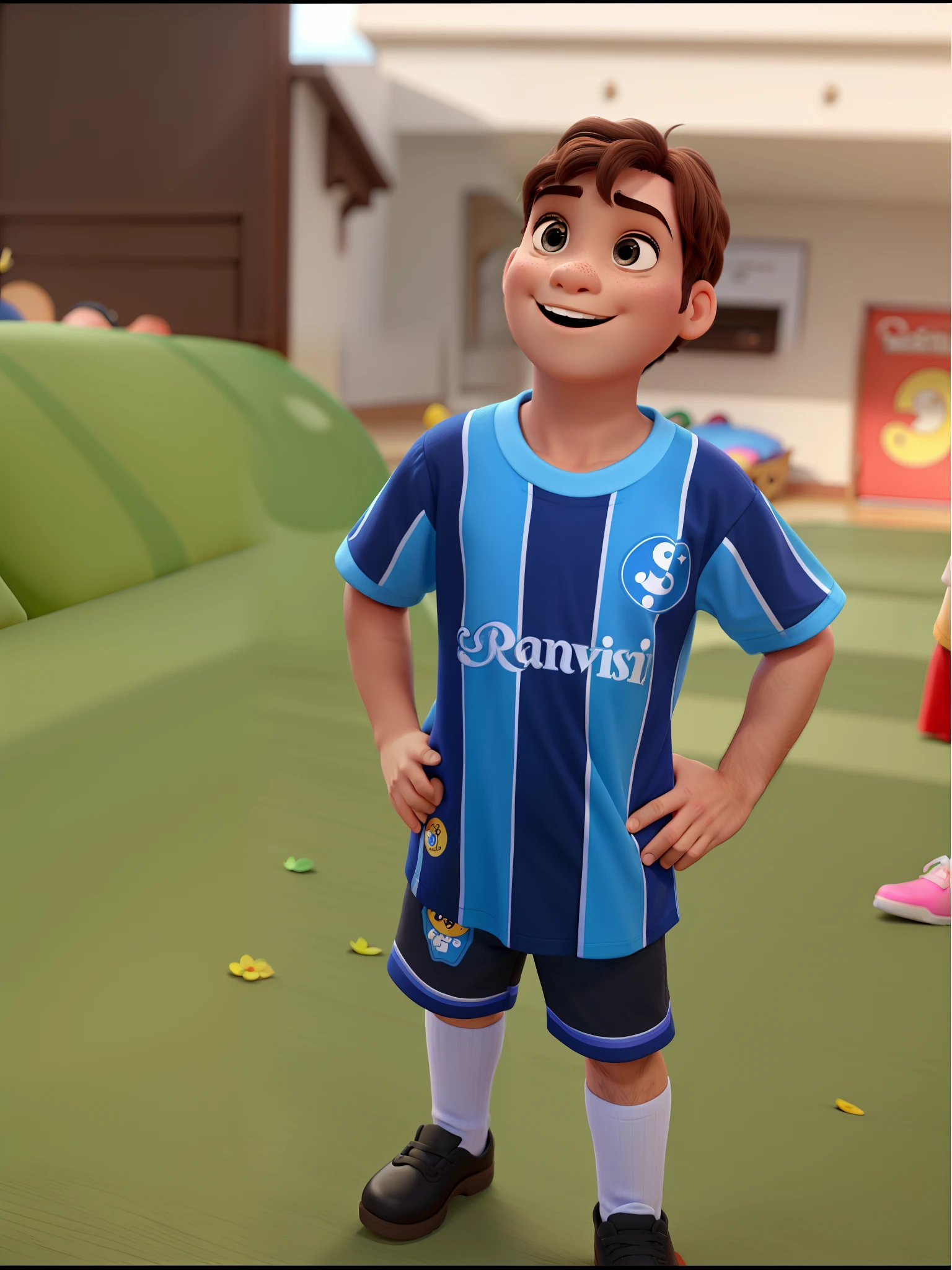 Estilo infantil da Disney Pixar, em sua camiseta a palavra "OSCARPES"