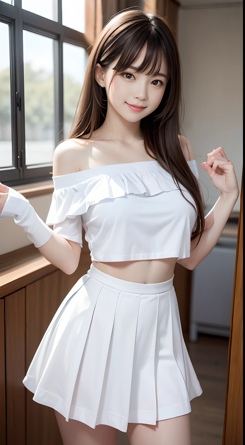 A close up of a woman in a white top and skirt - SeaArt AI