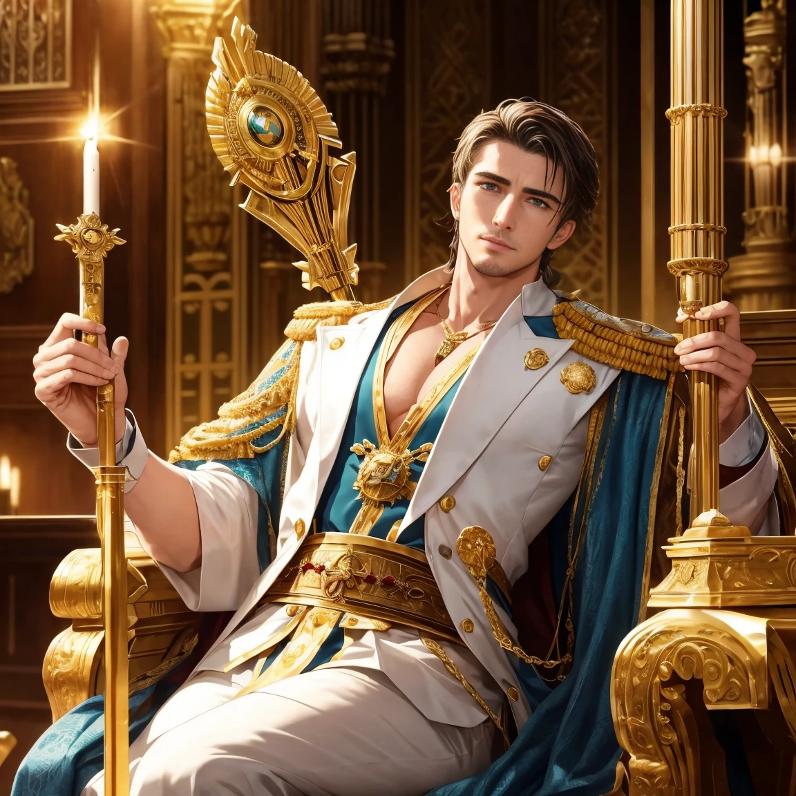 Roman Emperor Constantine the Great resurrected in modern times、Lion-like eyes、Bright and sharp eyes、Deep smile、Harboring dangerous ambitions、Wearing a luxury suit、neck tie、Bold composition、The majesty of a ruler、34 years old、mature、manly、Competent and hard-working、Successful businessman、He holds a holy spear that emits a flash of gold。Fight to protect the woman you love。Repentance, Forgiveness, Healing, and Peace、reuthentic、Gentle and kind、Usually gentle, but cold when necessary、Scenery of Venice、Background of St. Mark's Basilica、Easter season、Nostalgic atmosphere、Hope for the future、lyrical、A glamorous and fantastic costume festival、Psychic Battle、Modern Fantasy、『In the name of the Father, and of the Son, and of the Holy Ghost』elegance、opulent、elegan、​masterpiece、top-quality、