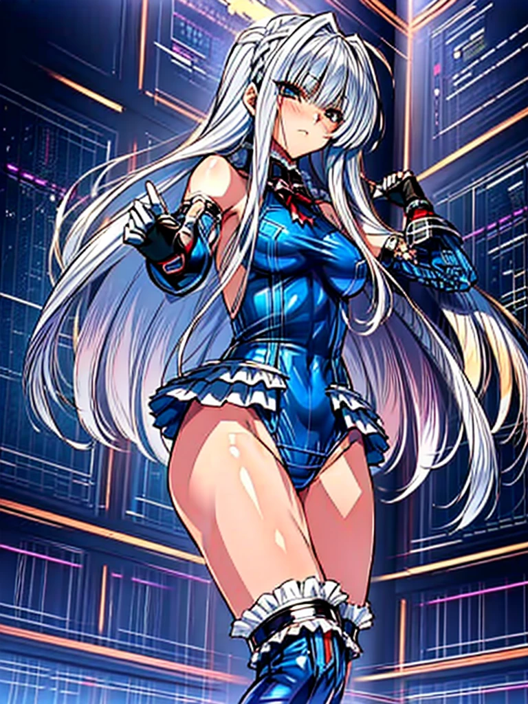 (1girl in, (digital) ( (Inside the complex base of the future:1.5), medium breasts, (fril swimsuit, thighs thighs thighs thighs, Detached sleeves)) , Best Quality, marierose,、Hypnorola
Eyes in the sky、1girl in,Emotionless facial expressions,(Fighting stance:1.4),Angle from the front