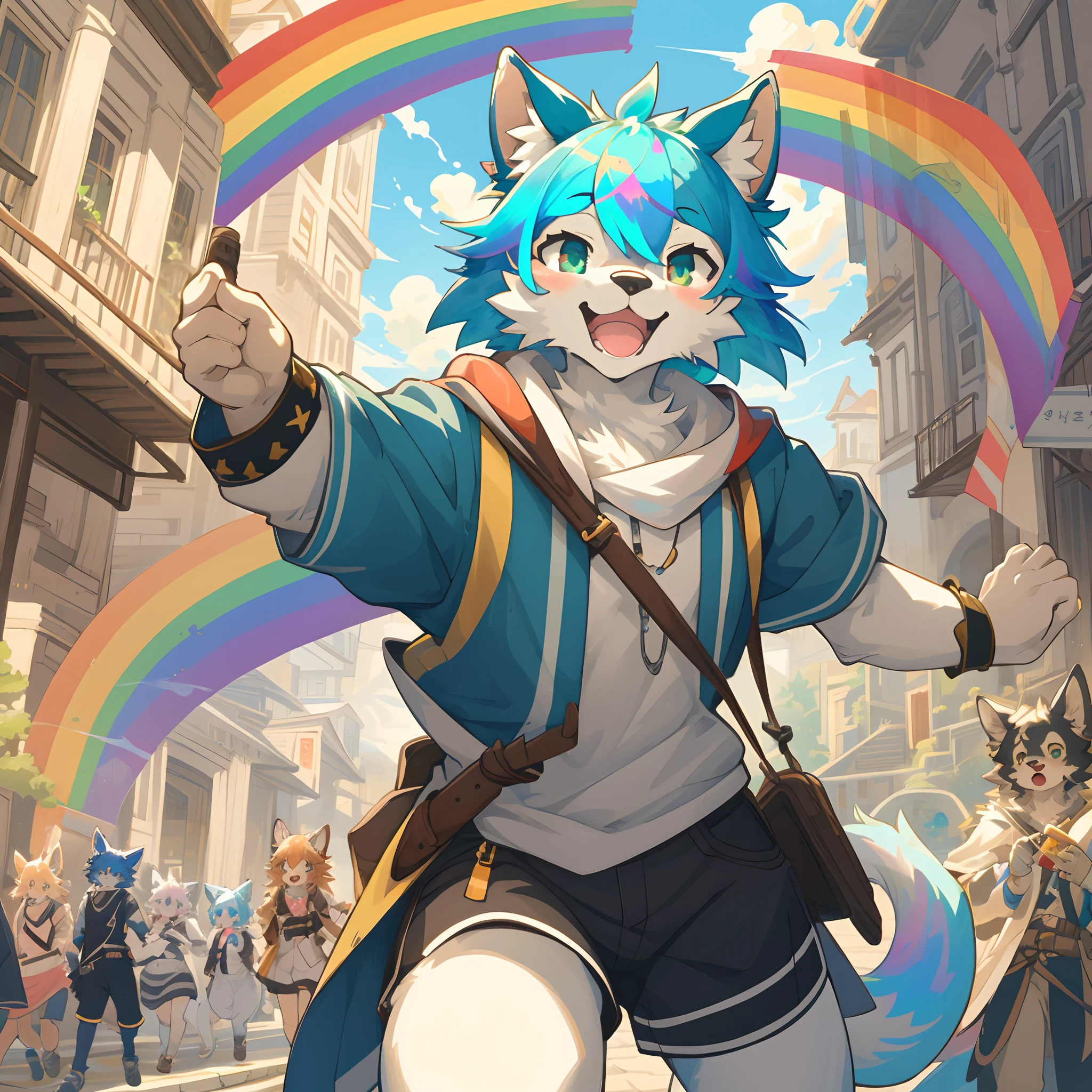 cover_page, highres, top quality, best quality, paid reward available, High-quality illustrations, unparalleled masterpiece, perfect artwork, absurdres, super high resolution, detailed background, rainbow opal, 6+boys, 6+girls, Happy, joyful(Photos of solo travelers)(kemono, furry anthro),