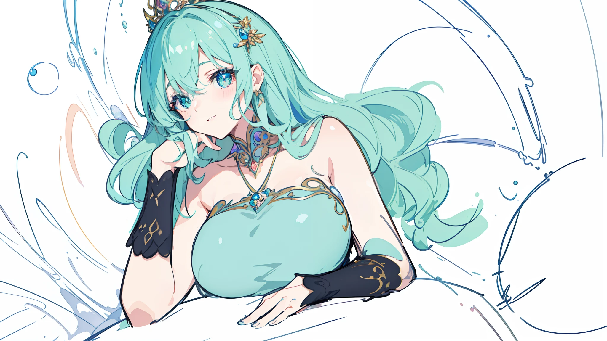 masterpiece, best quality, 8k resolution, sharp focus, intricate detail, beautiful girl, sparkling eyes, golden ratio face, otherworldly liquid, watercolor, ((pastel colors)), bright colors, whimsical, colorful, sharp focus, high resolution, fine detail, intricately detailed layered ballgown, ((round eyes)), iridescent bubbles, castle landscape in background