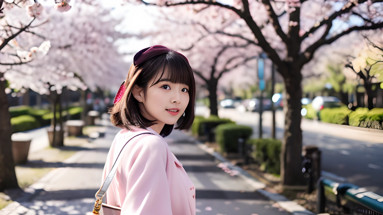 Cherry blossom And Street, many bimbo women on the street