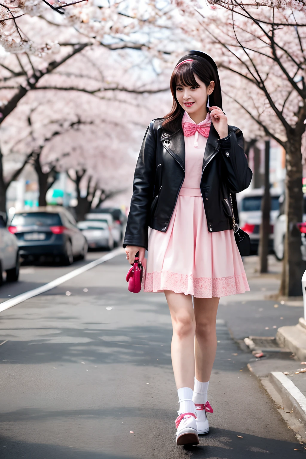 Cherry blossom And Street, many bimbo women on the street