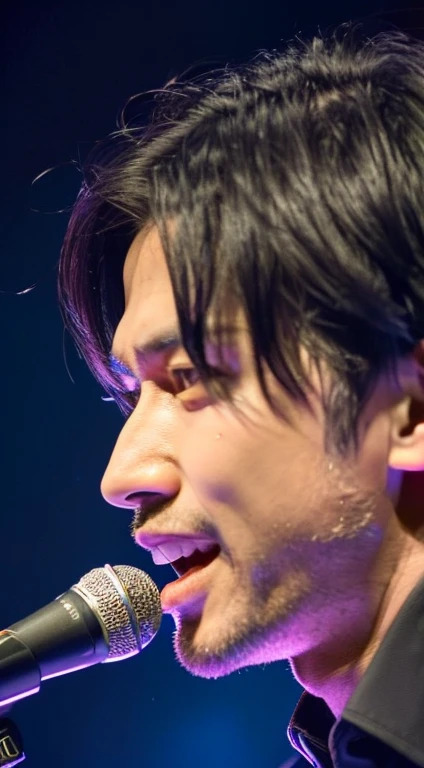((top-quality, 8K, masterpiece:1.3)), 1 Japanese man, (Japanese Idol Singer:1.2), Crisp focus 1.2, Beautiful men in perfect style:1.4, A slender:1.2, Highly detailed facial and skin texture, A detailed eye, double-edged eyelid, (on the stage: 1.2), singing