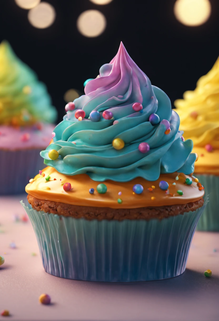 cupcake,3D rendering style,(best quality,4k,8k,highres,masterpiece:1.2),perfect lighting,icon,vibrant colors,whimsical,delicate frosting,detailed sprinkles,sweetness,party,celebration,bite-sized,happiness,edible art,elegant design,indulgence,tempting treat,flavorful,delicious,irresistible,texture contrast,tempting aroma,luxurious,scrumptious,iridescent glaze,layers of decadence,bakery display,decorative wrapper,colorful presentation,tasty delight,callback to childhood,mouth-watering,festive decorations,carefully crafted,artistic touch,dessert masterpiece,delightful surprise