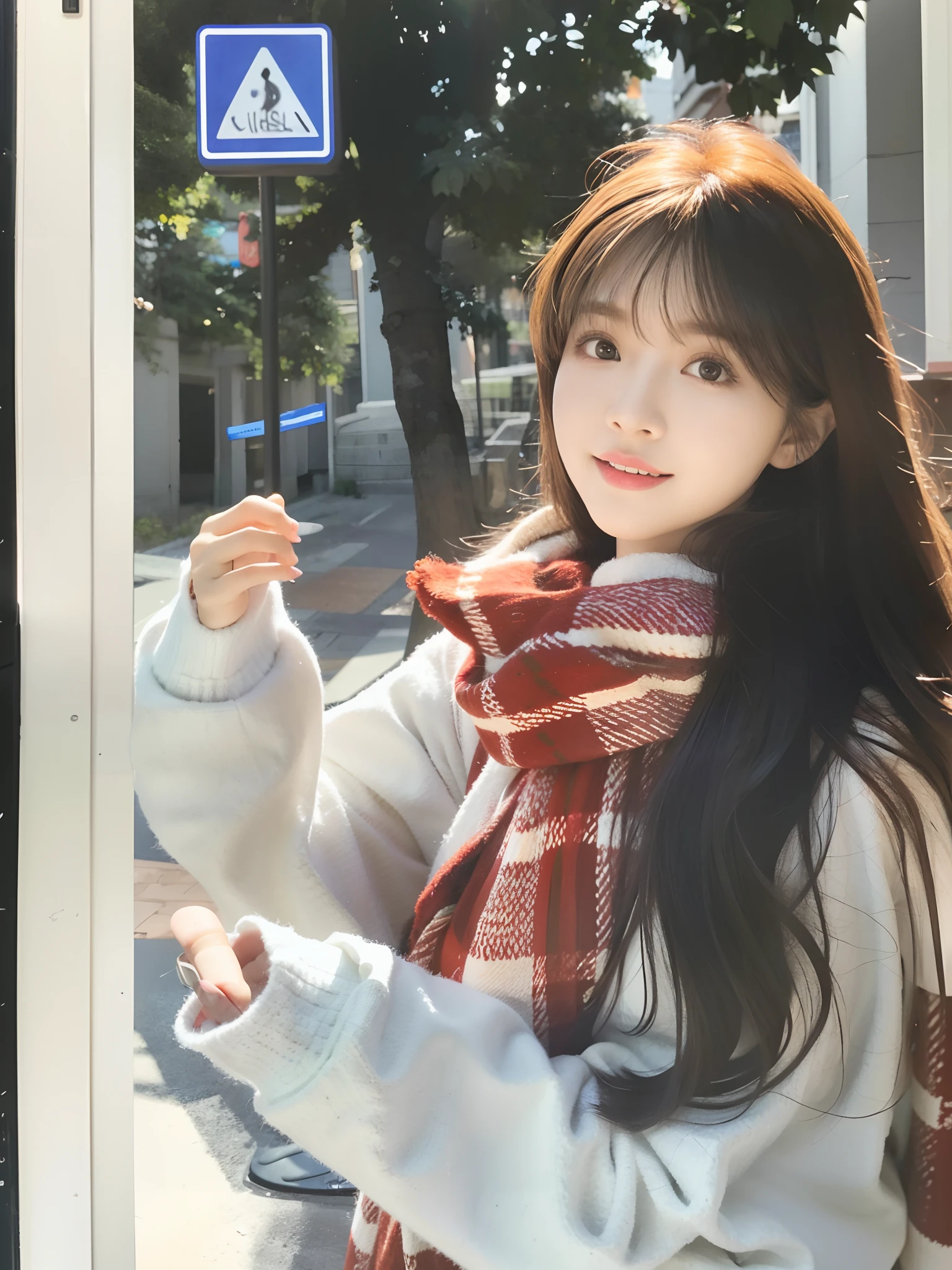 Girl in red knitted jacket posing for a photo, Urzan, cute woman, 8K, wearing red cape, beige fox fur scarf,
8K, Best Quality, Masterpiece, Ultra High Resolution, (Realism: 1.4), Original Photo, (Real Skin Texture: 1.3), (Film Grain: 1.3), (Selfie Angle), 1 Girl, Beautiful Eyes and Face Details, Masterpiece, Best Quality, Close-up, Upper Body, Fur Scarf
