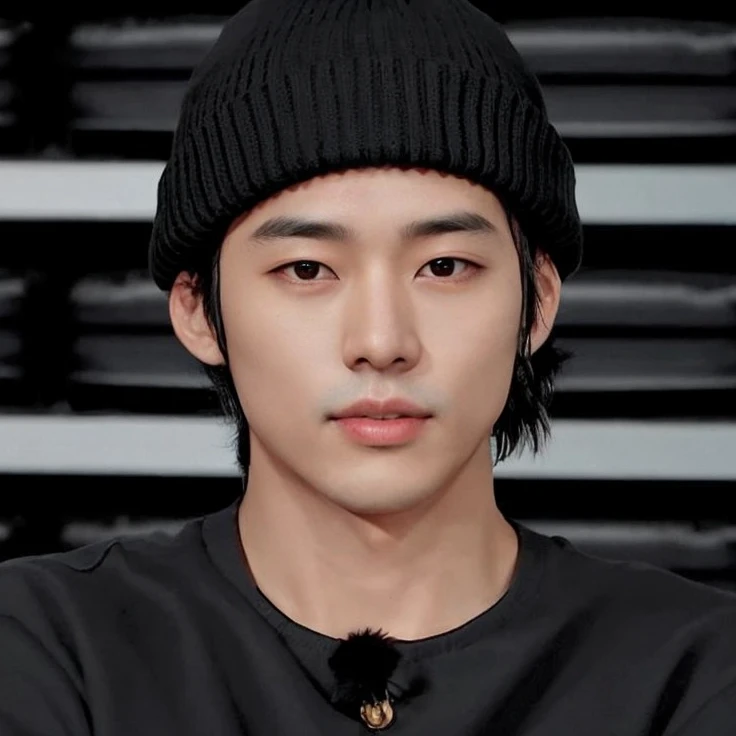 arafed man with a black hat and a black shirt, Kim Doyoung, Jinyoung Canela, wan adorable korean face, TaeJune Kim, Jung Jaehyun, Hyung Tae, Seseon Yoon, Jovem Anjo Wan, Ji-Min, Hong June Hyung, he also wears a grey beanie, wry smirk, Shin Jeongho, he is wearing a hat