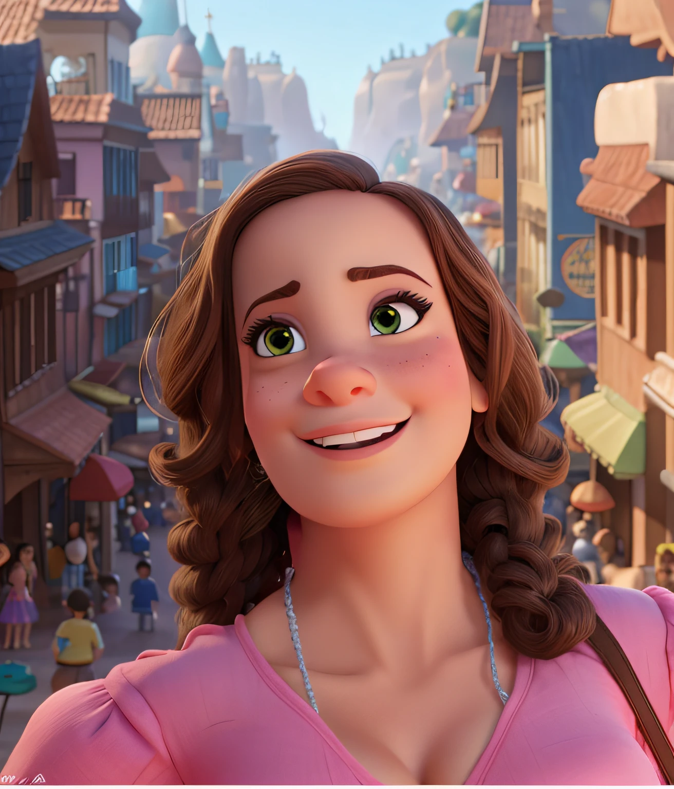 uma mulher estilo disney pixar, olhos castanhos,alta qualidade, melhor qualidade