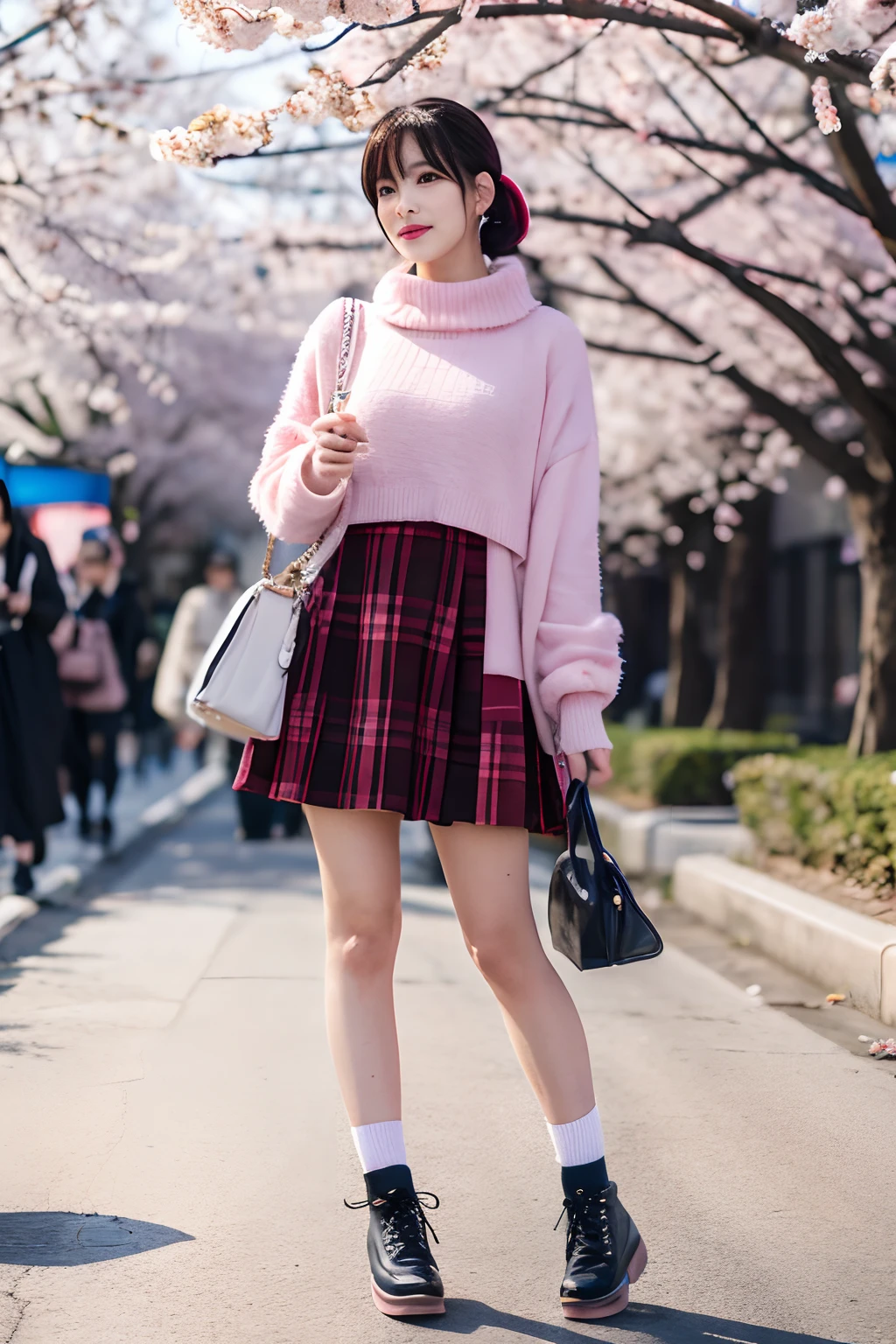 Cherry blossom And Street, many bimbo women on the street