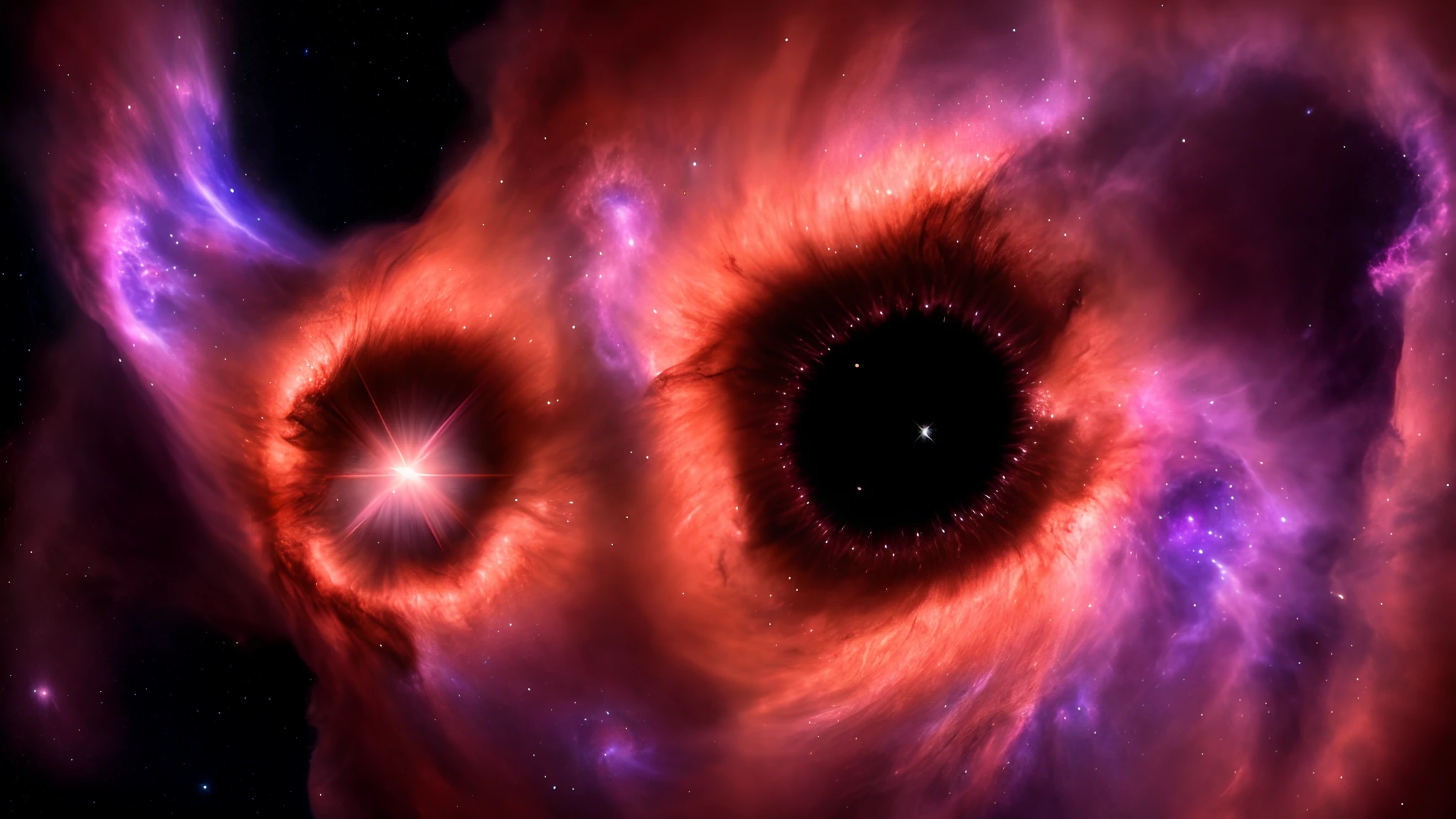 Realistic photo of a giant black hole surrounded by a beautiful nebula
