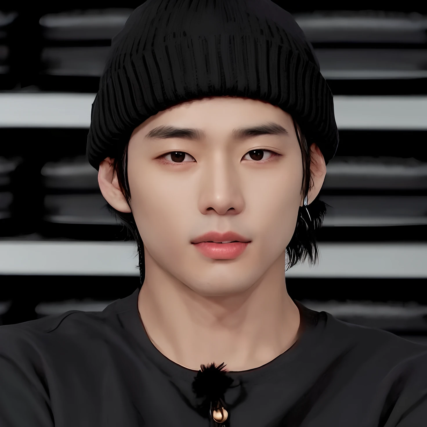 arafed man with a black hat and a black shirt, Kim Doyoung, Jinyoung Canela, wan adorable korean face, TaeJune Kim, Jung Jaehyun, Hyung Tae, Seseon Yoon, Jovem Anjo Wan, Ji-Min, Hong June Hyung, he also wears a grey beanie, wry smirk, Shin Jeongho, he is wearing a hat
