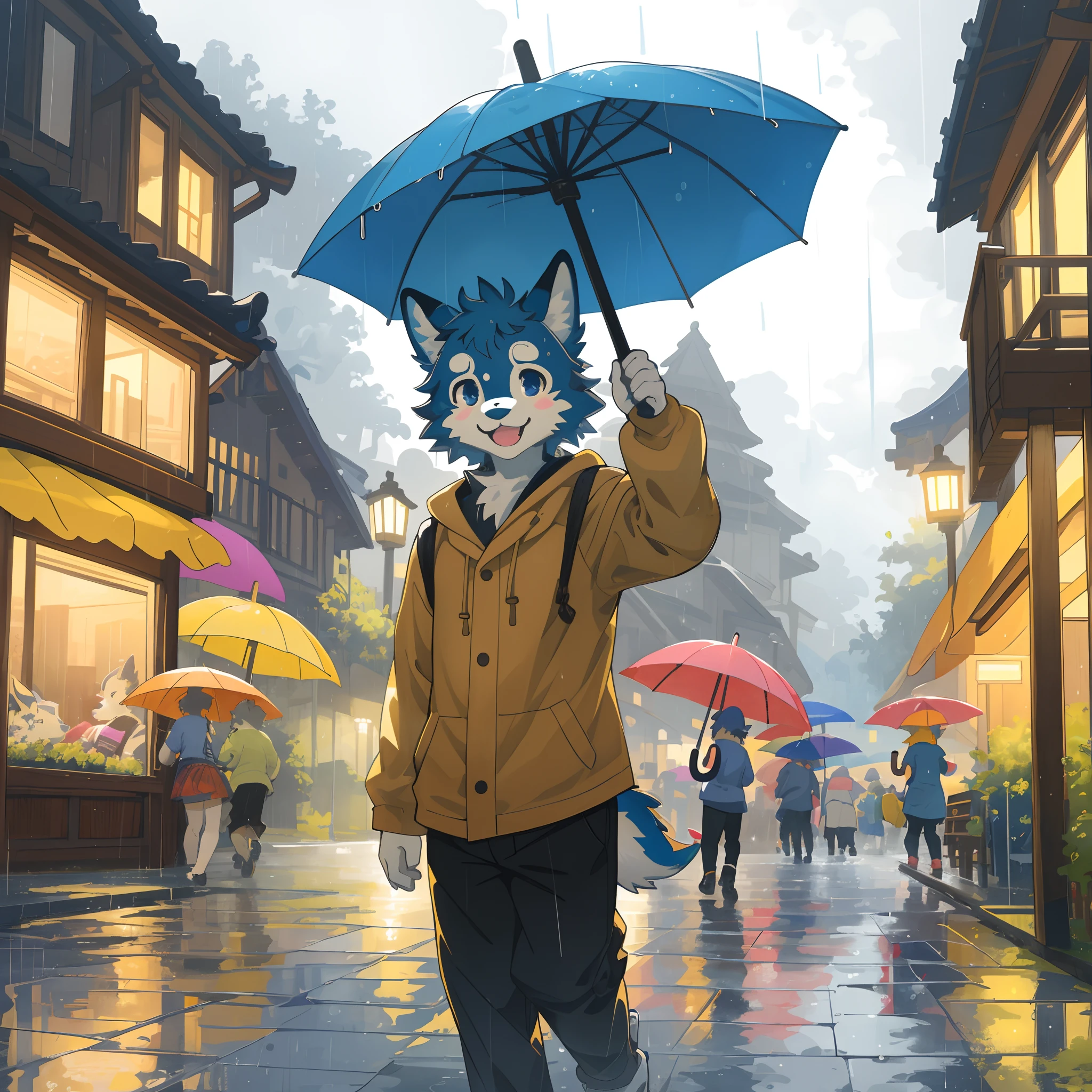 cover_page, highres, top quality, best quality, paid reward available, High-quality illustrations, unparalleled masterpiece, perfect artwork, absurdres, super high resolution, detailed background, rainy day, colorful Umbrella, 6+boys, 6+girls, Happy, joyful(Photos of solo travelers)(kemono, furry anthro),