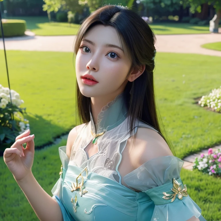 (best quality,4k,8k,highres,masterpiece:1.2),ultra-detailed,(realistic,photorealistic,photo-realistic:1.37),girl in a garden,girl with beautiful detailed eyes,girl with beautiful detailed lips,extremely detailed face,long eyelashes,garden scenery,green grass, colorful flowers,soft sunlight, bokeh, oil painting style,warm color tones,soft and gentle lighting
