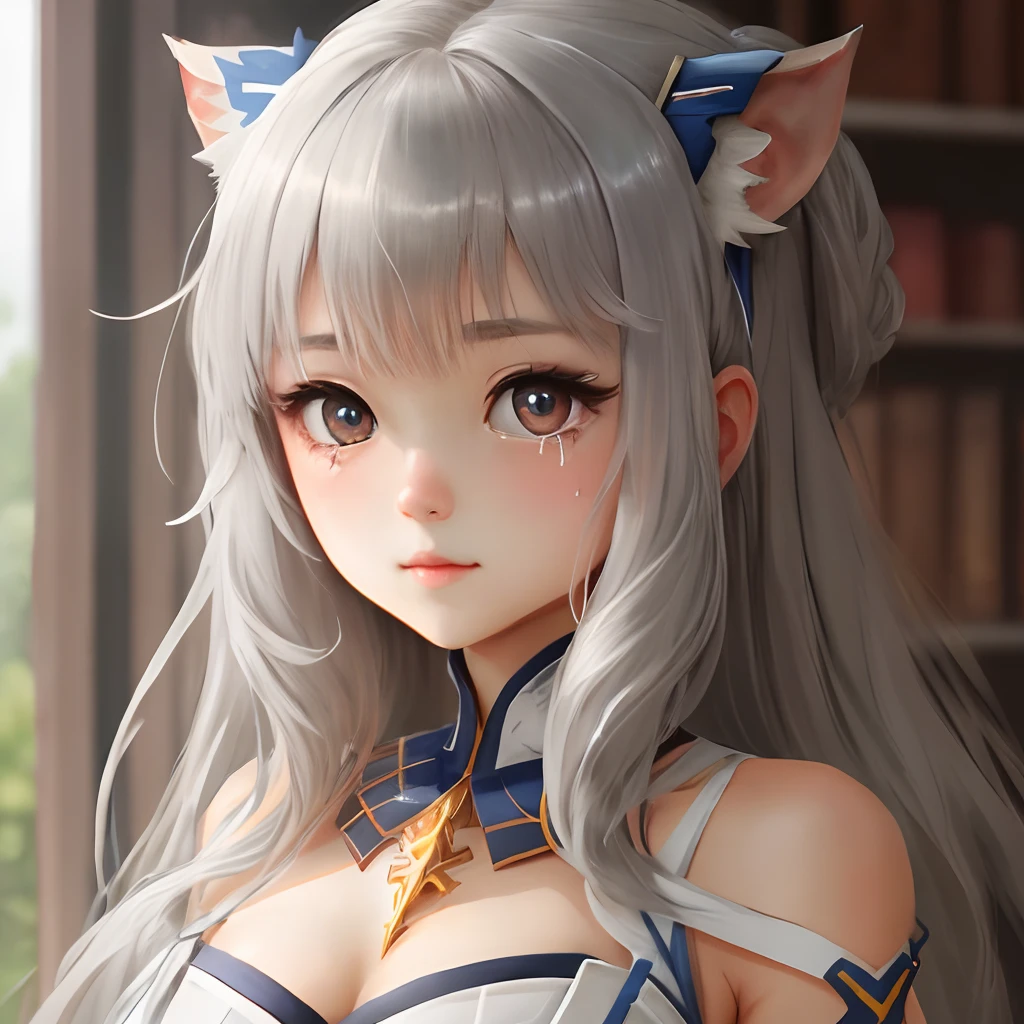 masterpiece, best qualitiy, 1girl, vestia Zeta, hololive, gray hair, cute, tear s haped pupils,