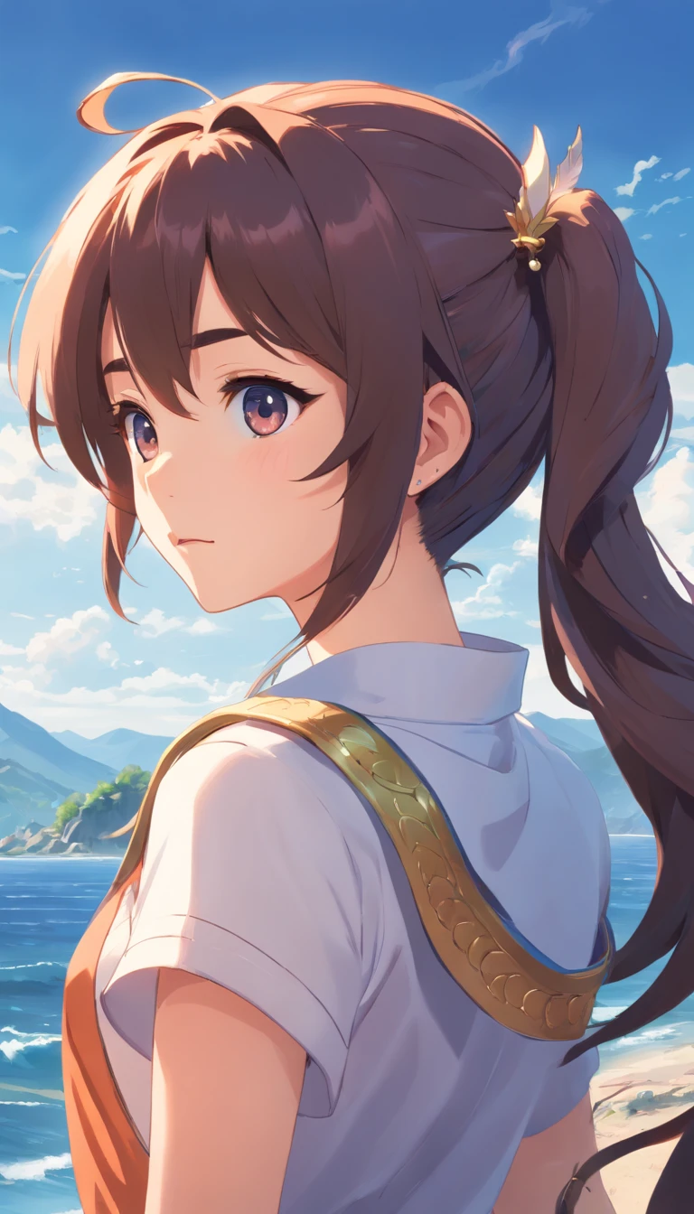 best quality, ((masterpiece)), highly detailed, dragon giantness, double twisted pony tails, hair styled in loose waves, cute hair accessories, wearing lots of jewelry, earings, bracelets, wings, mountains, worried expression, looking straight at viewer
