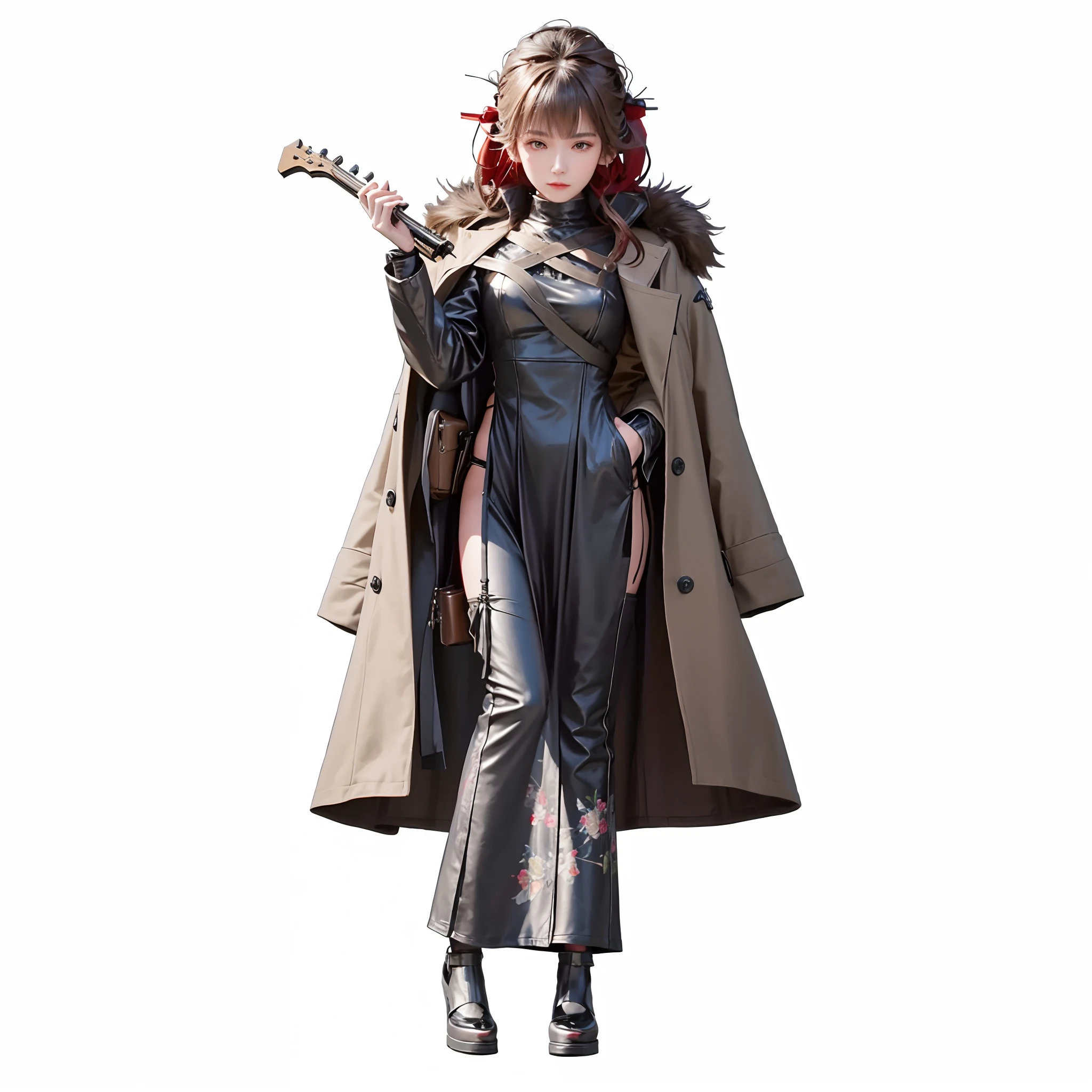a close up of a woman in a dress and coat holding a guitar, girls frontline style, from girls frontline, fine details. girls frontline, girls frontline cg, single character full body, girls frontline universe, m4 sopmod ii girls frontline, from arknights, dressed with long fluent clothes, full body xianxia, full body single character, full body character