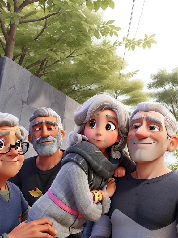 uma mulher, A gray-haired man, a child, and a man