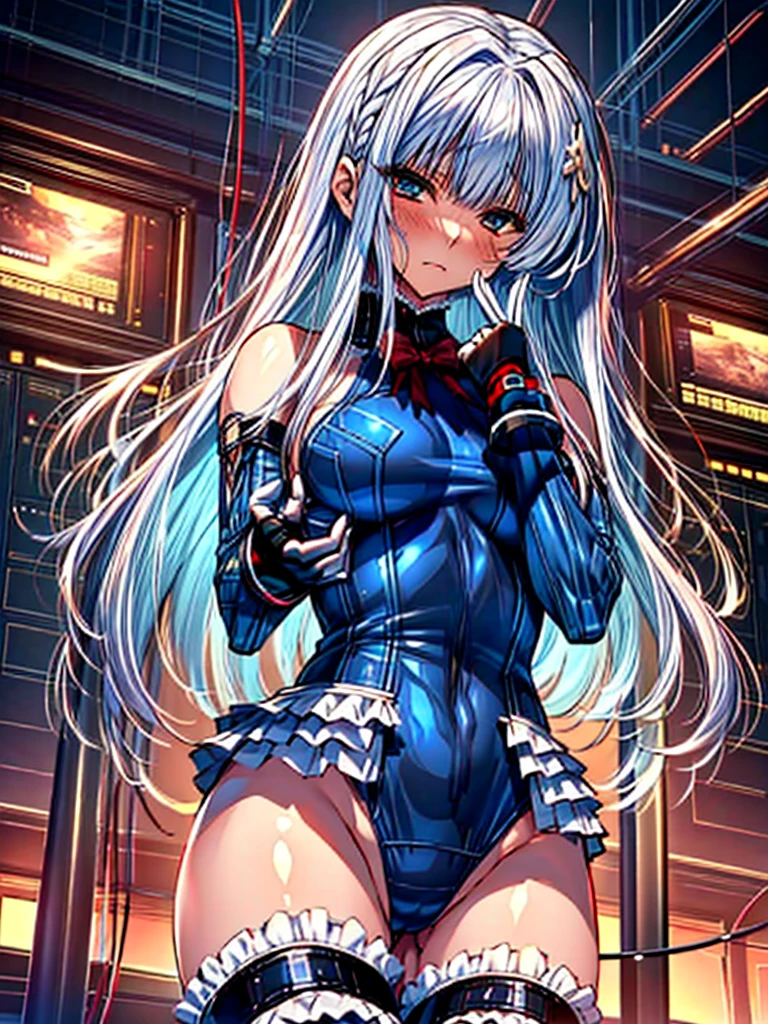 1girl in, ( (digital) ( (Inside a futuristic experimental facility:1.2), medium breasts, (fril swimsuit, thighs thighs thighs thighs, Detached sleeves)) , Best Quality, marierose,、Hypnorola
Eyes in the sky、1girl in,Emotionless facial expressions,,(Multiple cables connected to the console:1.3)