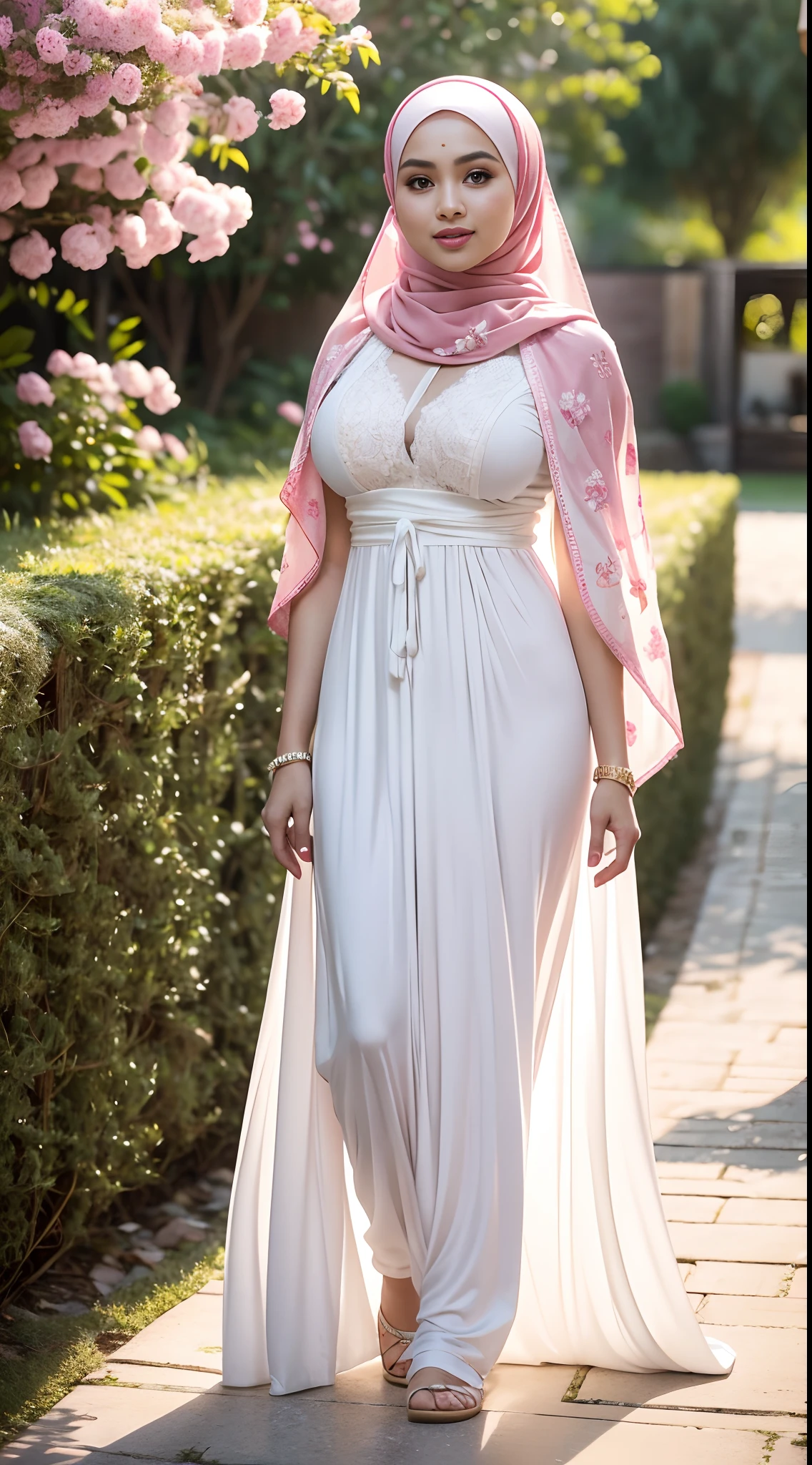 Beautiful, cute , 20 Years old Aishwarya Rai, (wearing hijab), full hijab, sexy long sleeves kebaya dress, slightly Chubby , White Skin, Smiling, porn studio Background, day light,mid shot, full body, Perfect Potrait, Bokeh Effect, Look at Viewer, big breast, ((adorable:1.2)), ((masterpiece:1.1)), ((bokeh:1.2)), buttocks,(naughty seductive poses