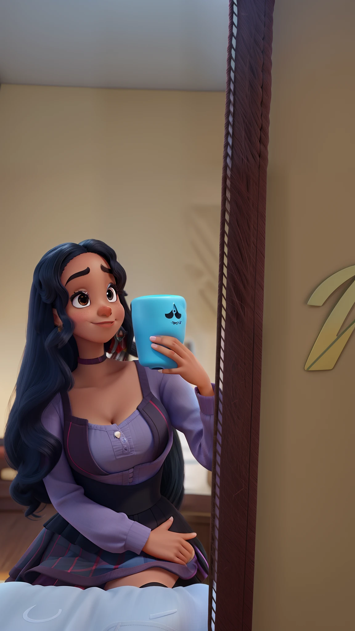 Um pixar da Disney de uma mulher cabelo preto morena clara