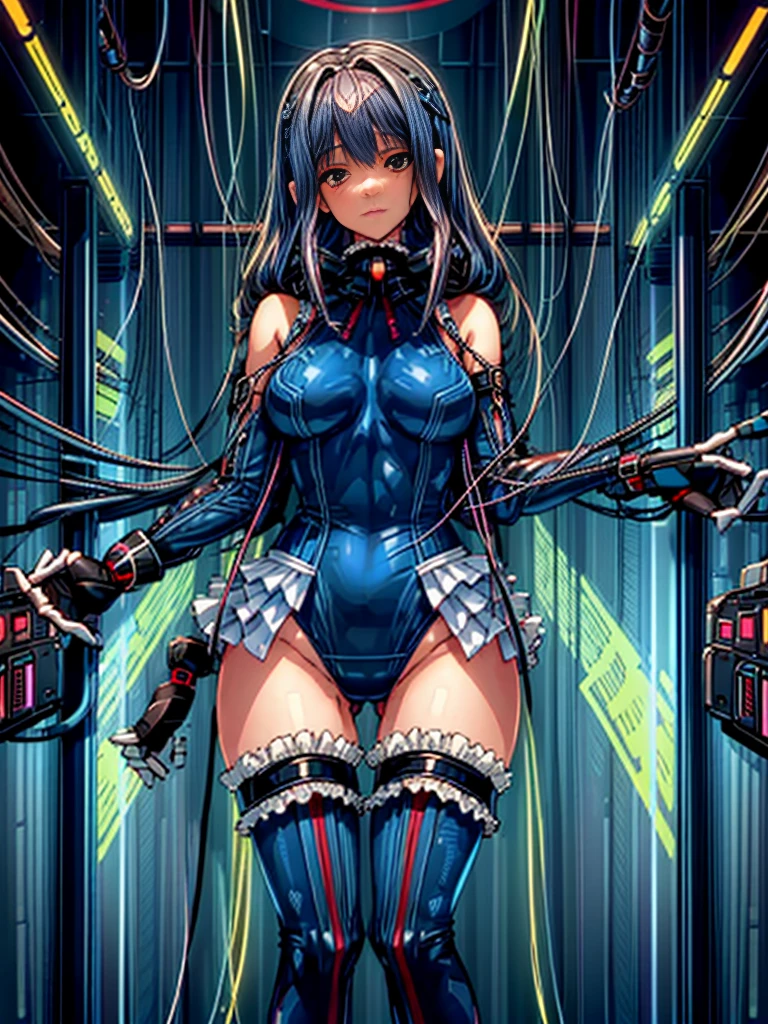 1girl in, ( (digital) ( (Inside a futuristic experimental facility:1.2), medium , (fril swimsuit, thighs thighs thighs thighs, Detached sleeves)) , Best Quality, marierose,、Hypnorola
Eyes in the sky、1girl in,Emotionless facial expressions,,(Multiple cables connected to the console:1.3)