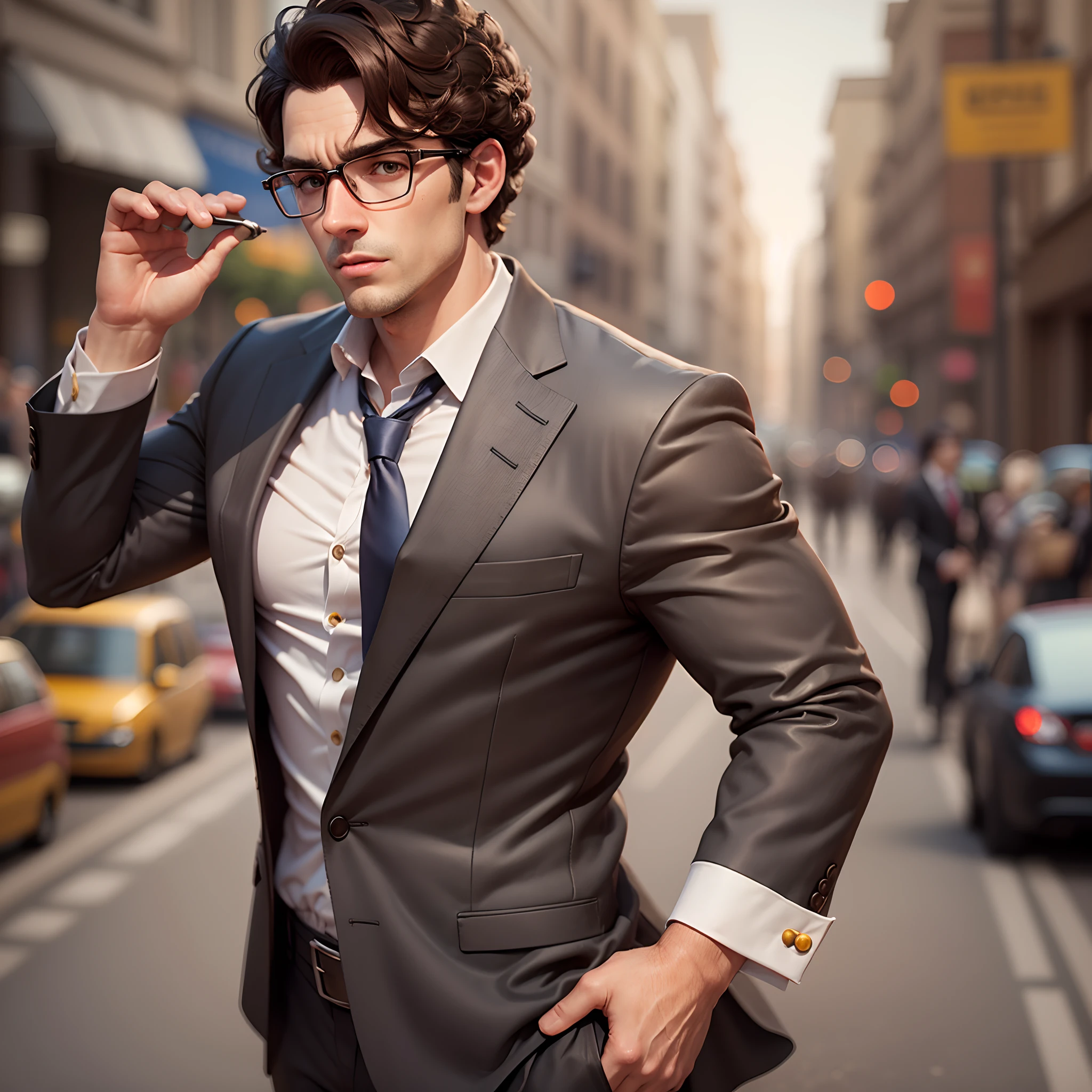 I created a 3D Disney Pixar character of a lawyer man (curly dark brown hair, thin slanted nose, wide mouth) wearing dark social clothes. in a law firm --auto --s2