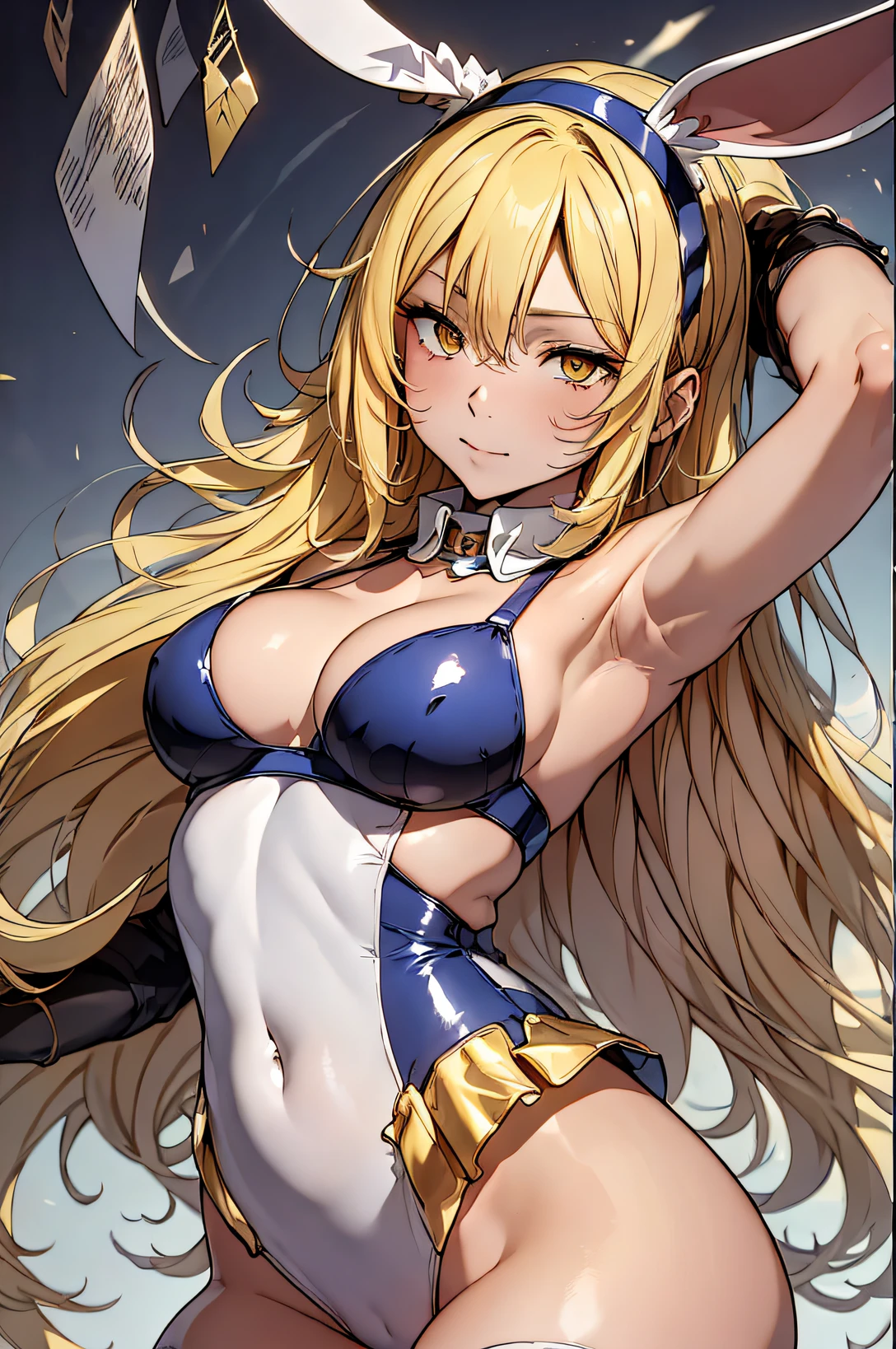 iced, 1girl in, Solo, Blonde hair, Long hair, Straight hair, Yellow eyes, Sunny, Standing, Bunny Costume, Playboy Bunny, Sexy armpits
