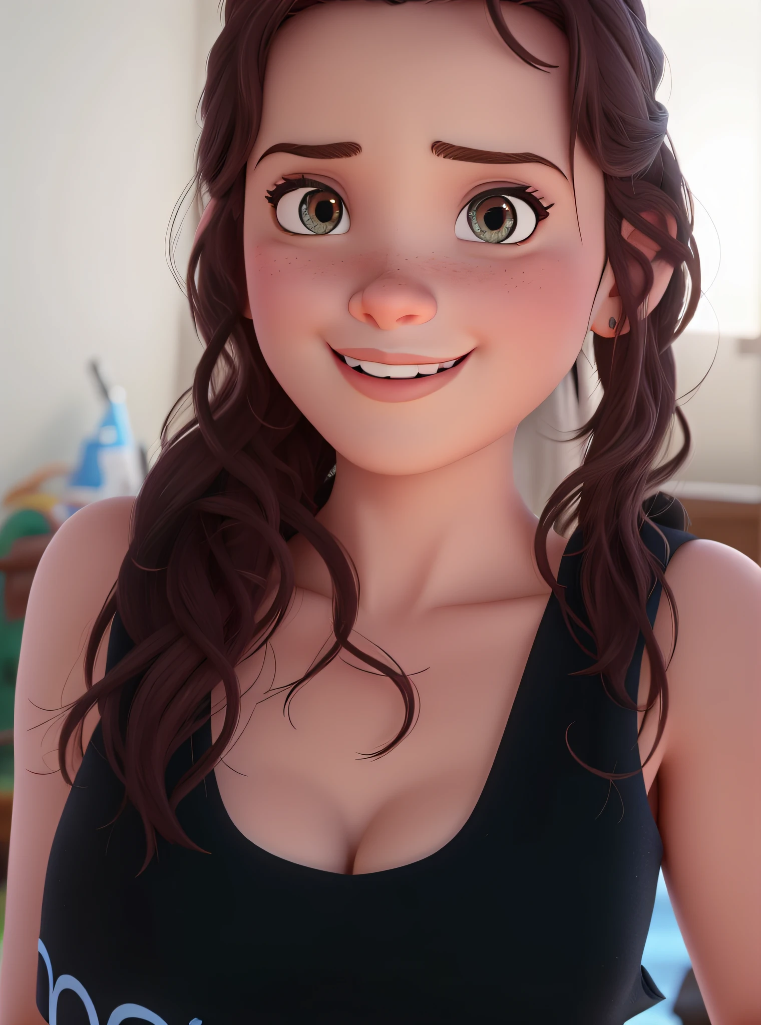 Disney Pixar style, best quality, high resolution, woman, vibrant colors, detailed eyes and lips, beautiful hair, enchanting background, magical lighting