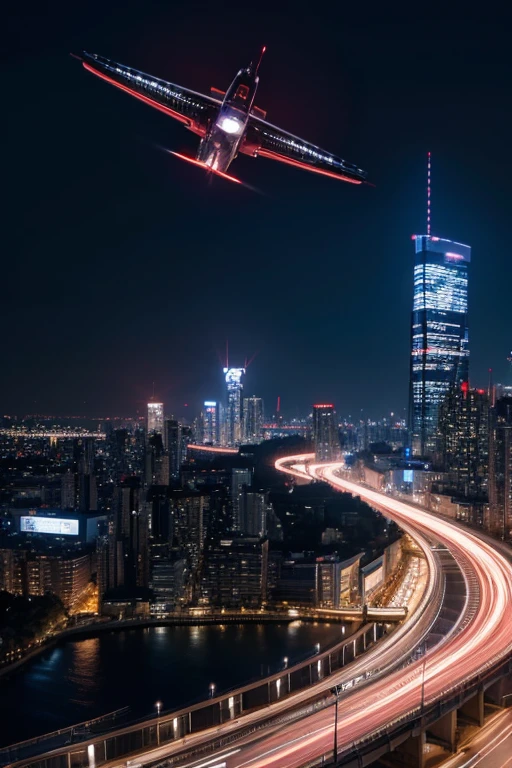 An ultra-modern tech metropolis，Cars flying in the air，deep in the night，punk，4k