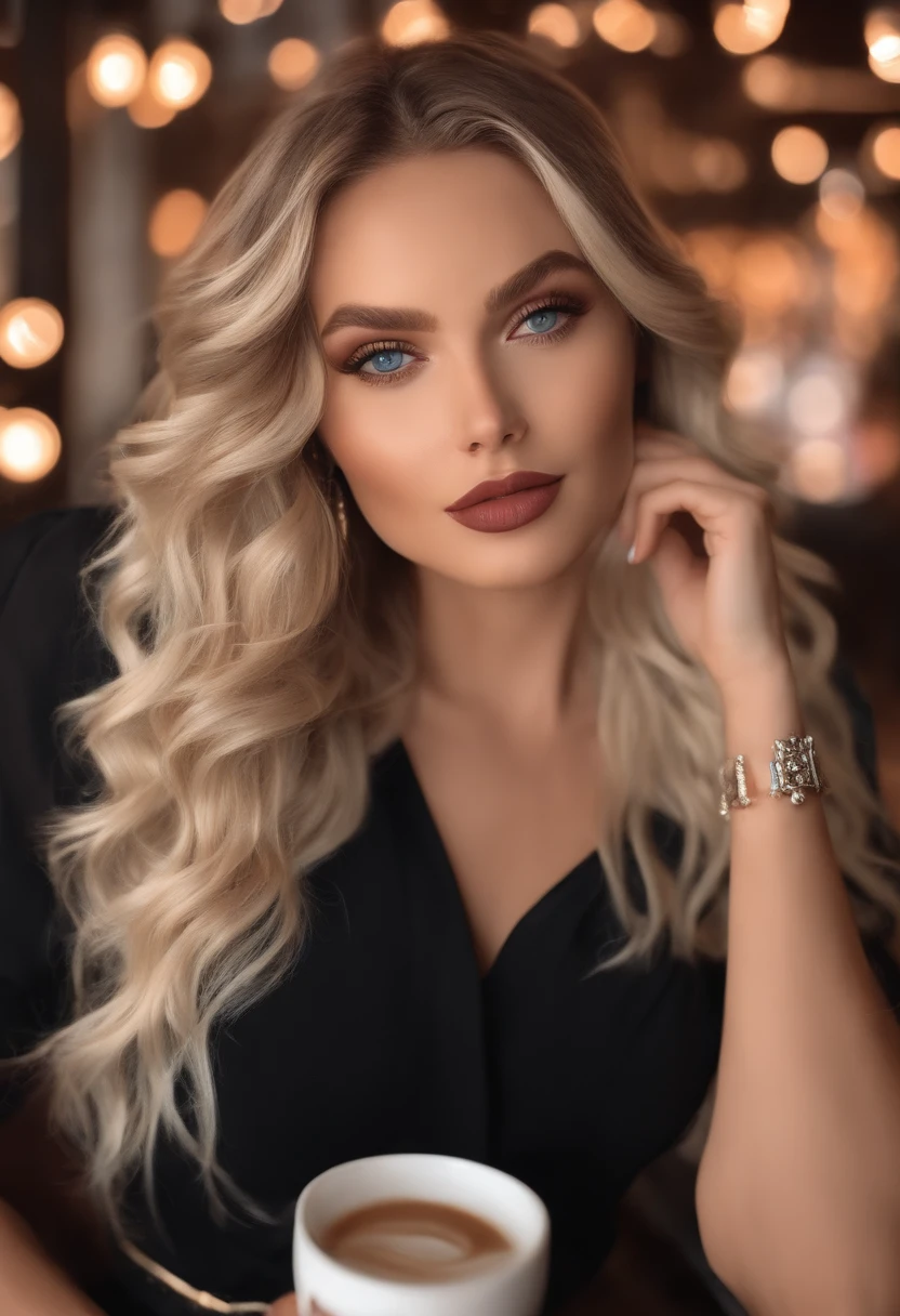 A photo of herself in a luxury car,original,Tall bleach blonde woman, loads of makeup, huge boob job, bbl, female