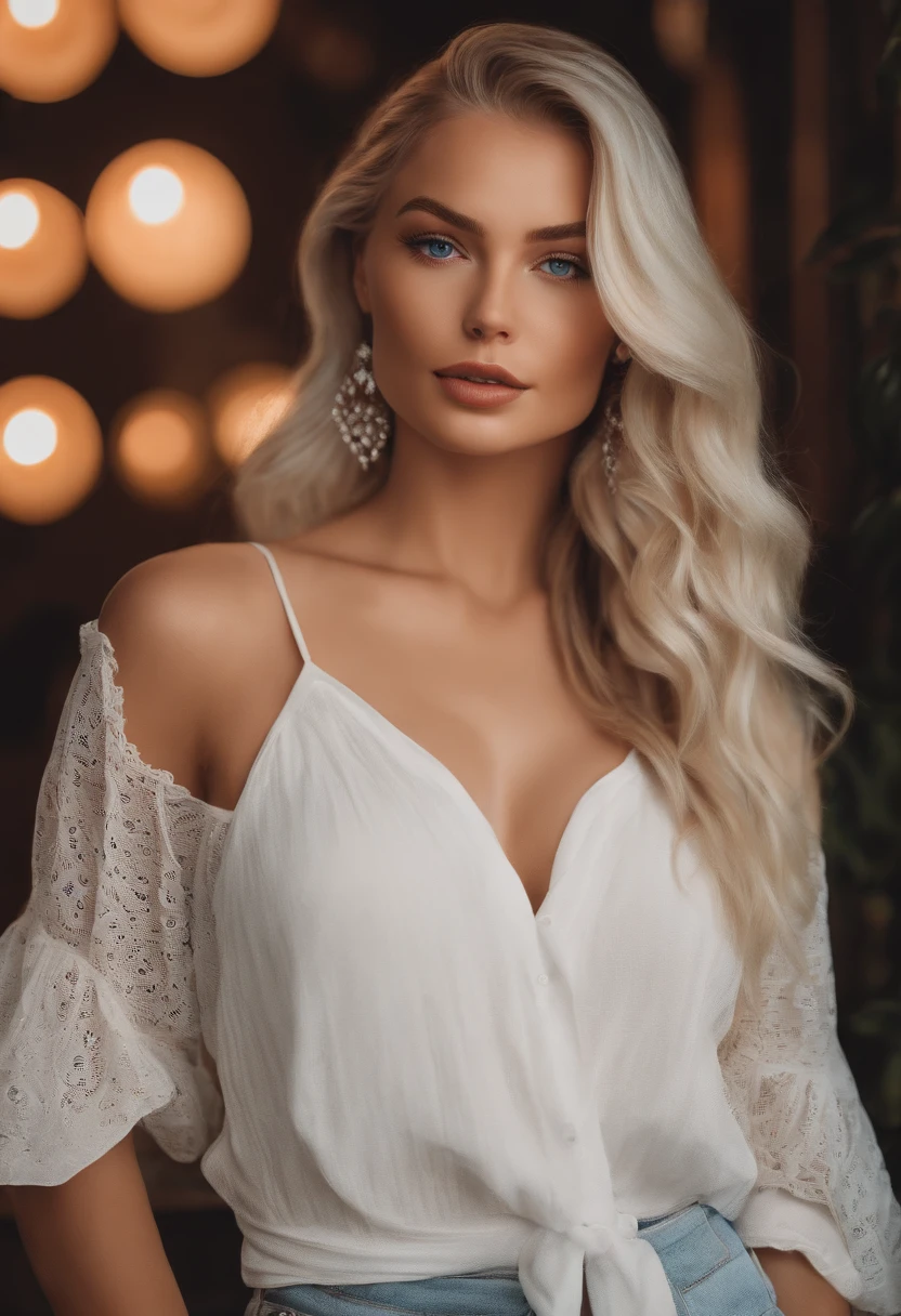 realistic white female instagram influencer, best quality, short wavy blonde, 1 girl, blue eyes, in a club