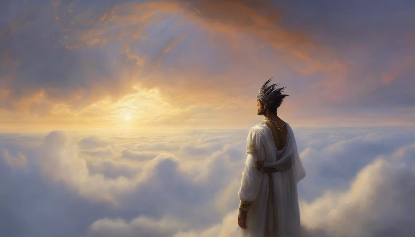 hunterxhunter, Standing on the clouds, Thousands of people are dressed in white, Raise your hands and sing hymns to praise God. The scenes are magnificent and surreal. (best quality, 4k, 8k, alta resolução, master part:1.2), ultra-detalhado, (realisitic, fotorrealista, Realista:1.37), Retrato de um, vivid colors, studio lit, foco nítido, physics based rendering, extreme detail description, Bible Topics, Grande ambiente, luz radiante.