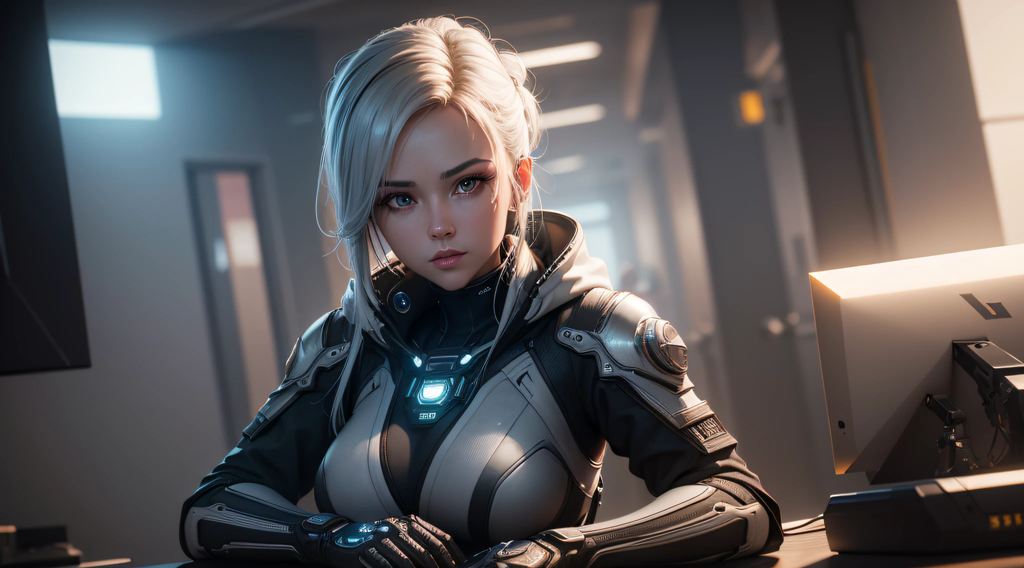 ((Best quality)), ((masterpiece)), (detailed:1.4), 3D, an image of a beautiful cyberpunk female,HDR (High Dynamic Range),Ray Tracing,NVIDIA RTX,Super-Resolution,Unreal 5,Subsurface scattering,PBR Texturing,Post-processing,Anisotropic Filtering,Depth-of-field,Maximum clarity and sharpness,Multi-layered textures,Albedo and Specular maps,Surface shading,Accurate simulation of light-material interaction,Perfect proportions,Octane Render,Two-tone lighting,Wide aperture,Low ISO,White balance,Rule of thirds,8K RAW,