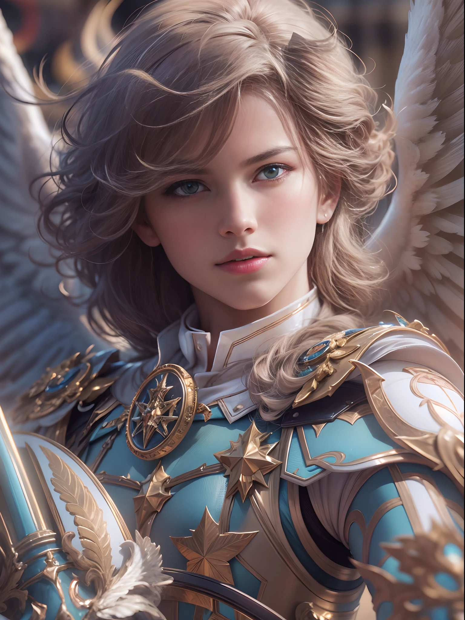 Archangel Michael、The Four Archangels、masutepiece,Best Quality,ultra-detailliert,hight resolution,hight resolution,4K,Portrait in 4K,8K,8K Portrait,Unity 8k壁纸,extremely details CG,Realistic,Raw photo,Real person,a portrait photo of,Photorealistic,Shiny skin,Detailed skin,