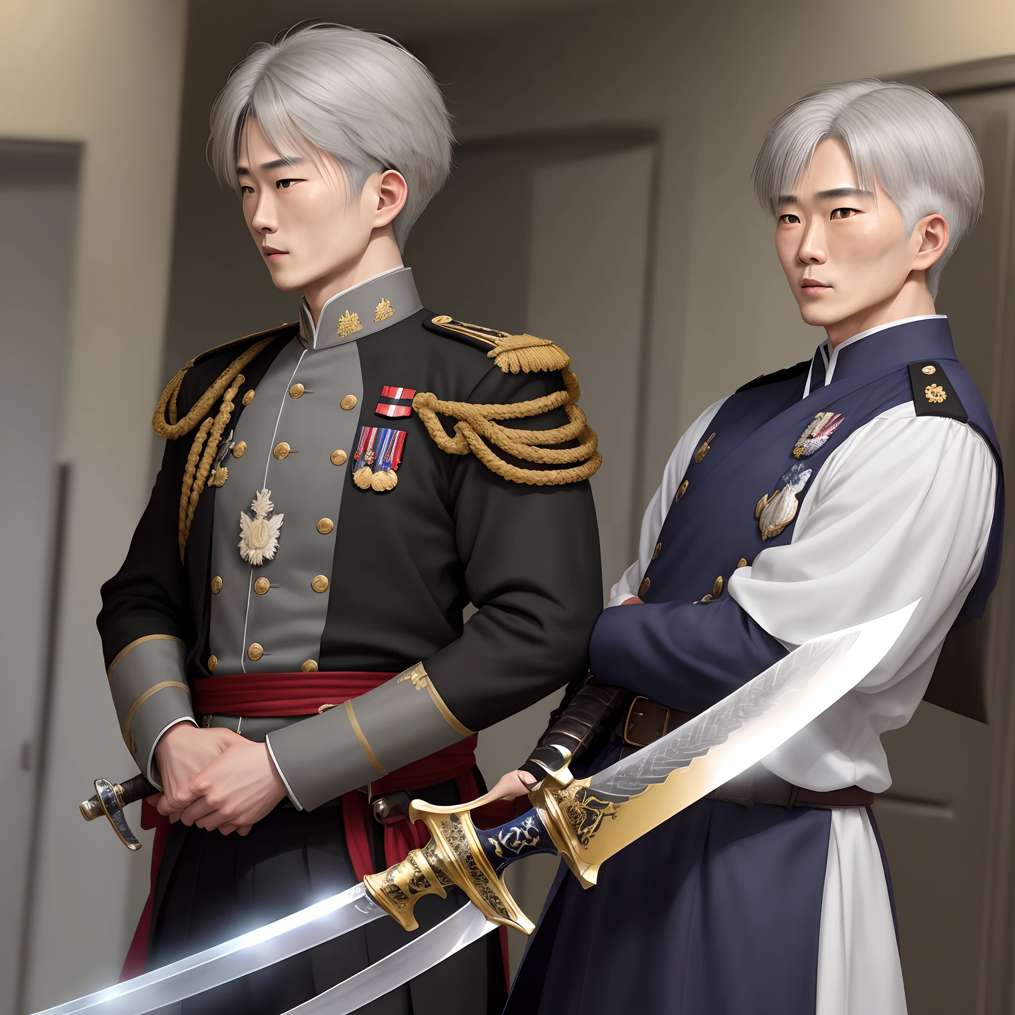 Holding a sword、He was gray-haired, handsome, and about the age of a high school student.、Wearing the spirit of supremacy、The enemy's top brass is ruthless