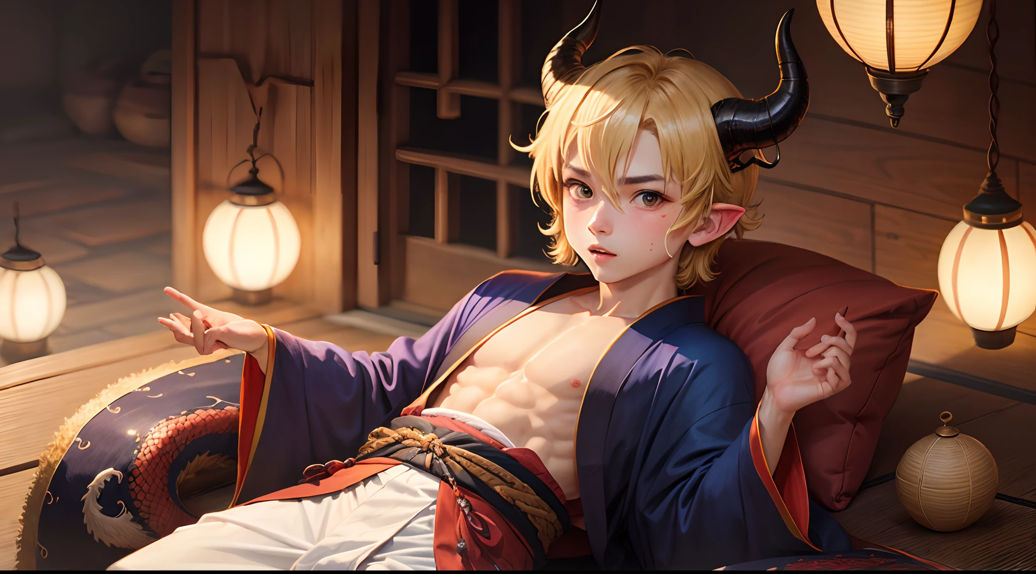 boy kimono dragon horns