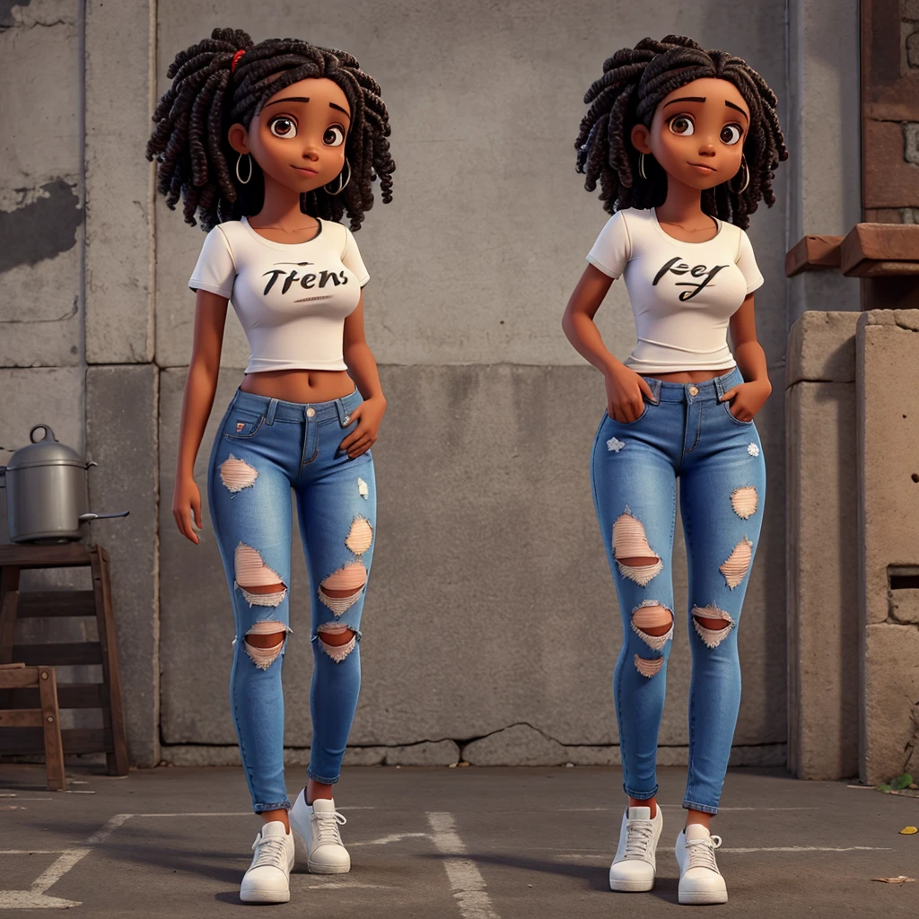 Mulher camisa preta, ripped jeans, morena, blusa preta